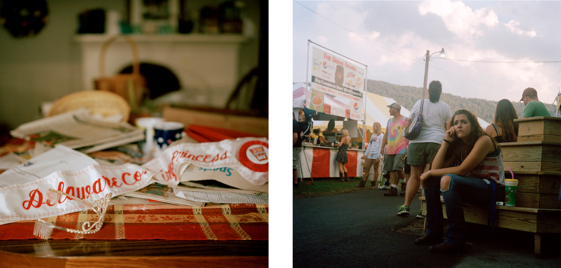 L: Miquela Hanselman’s Delaware County Dairy Princess sash on her family’s dining room table. R: The Delaware County Fair.