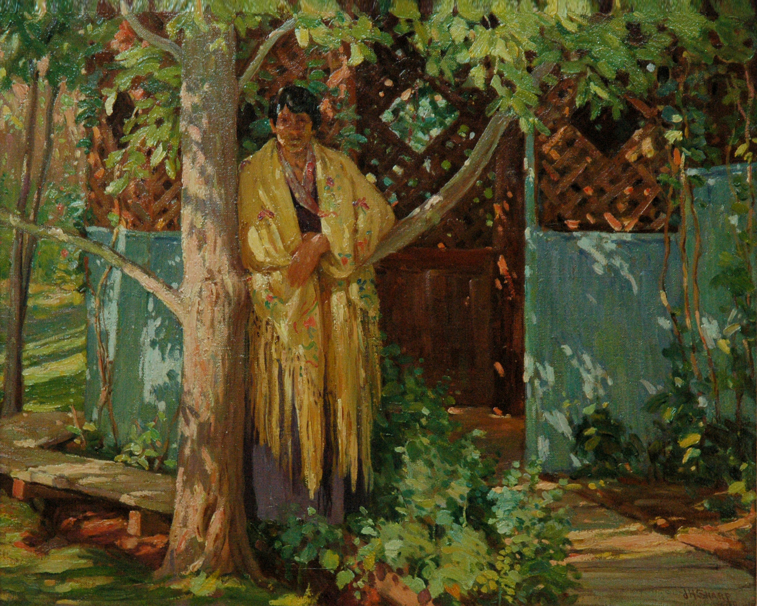 In Front of the Well House, 16 x 20, oil on canvas, c. 1948, signed LRC J H Sharp