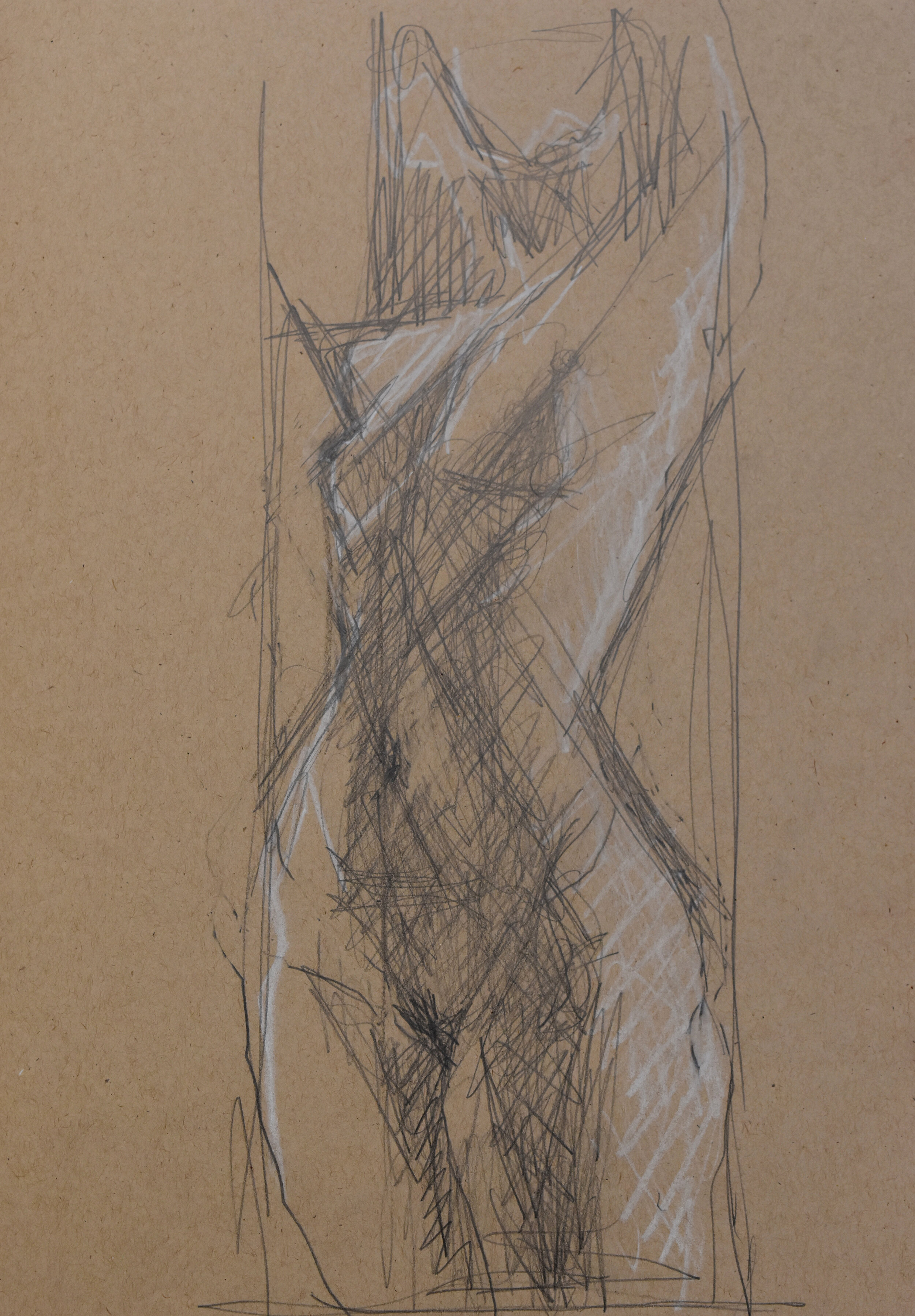 Standing gesture, pencil and white charcoal