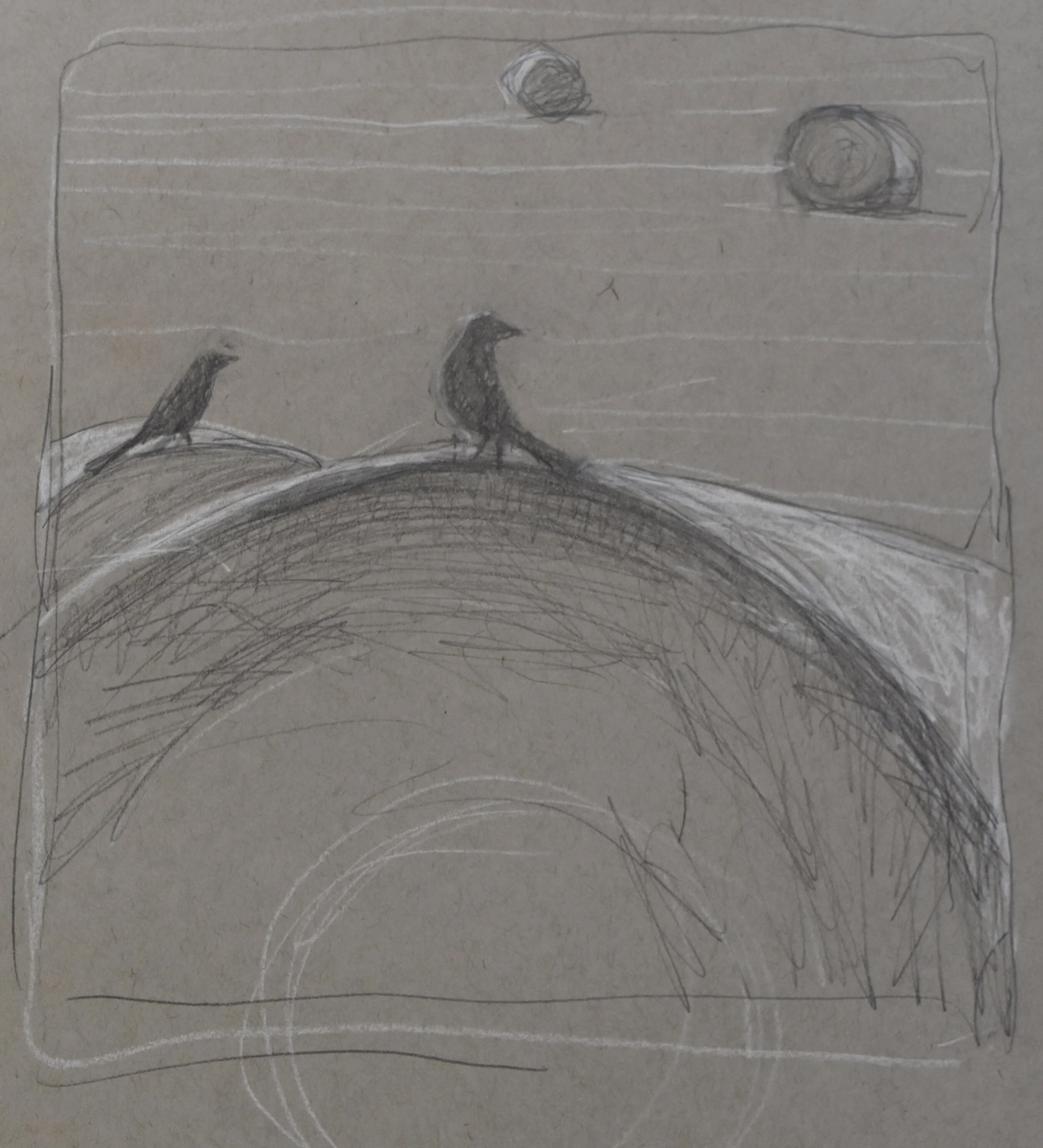 Grackles, 2018, pencil and white charcoal