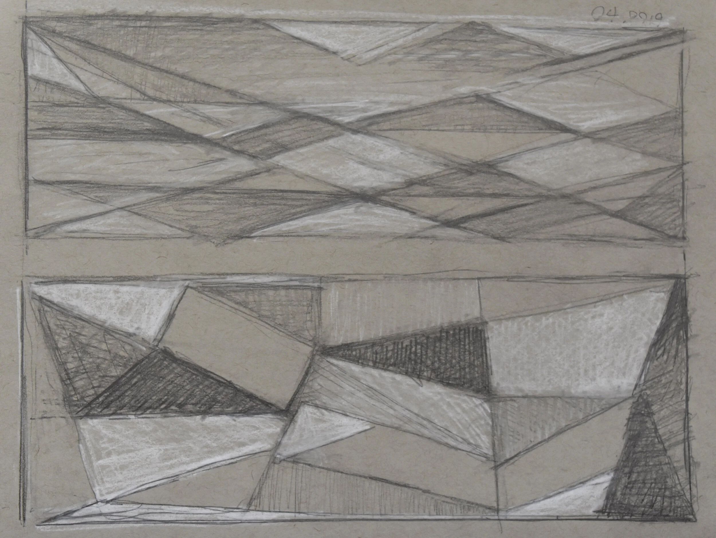 Landscape abstraction studies, 2018, pencil and white charcoal