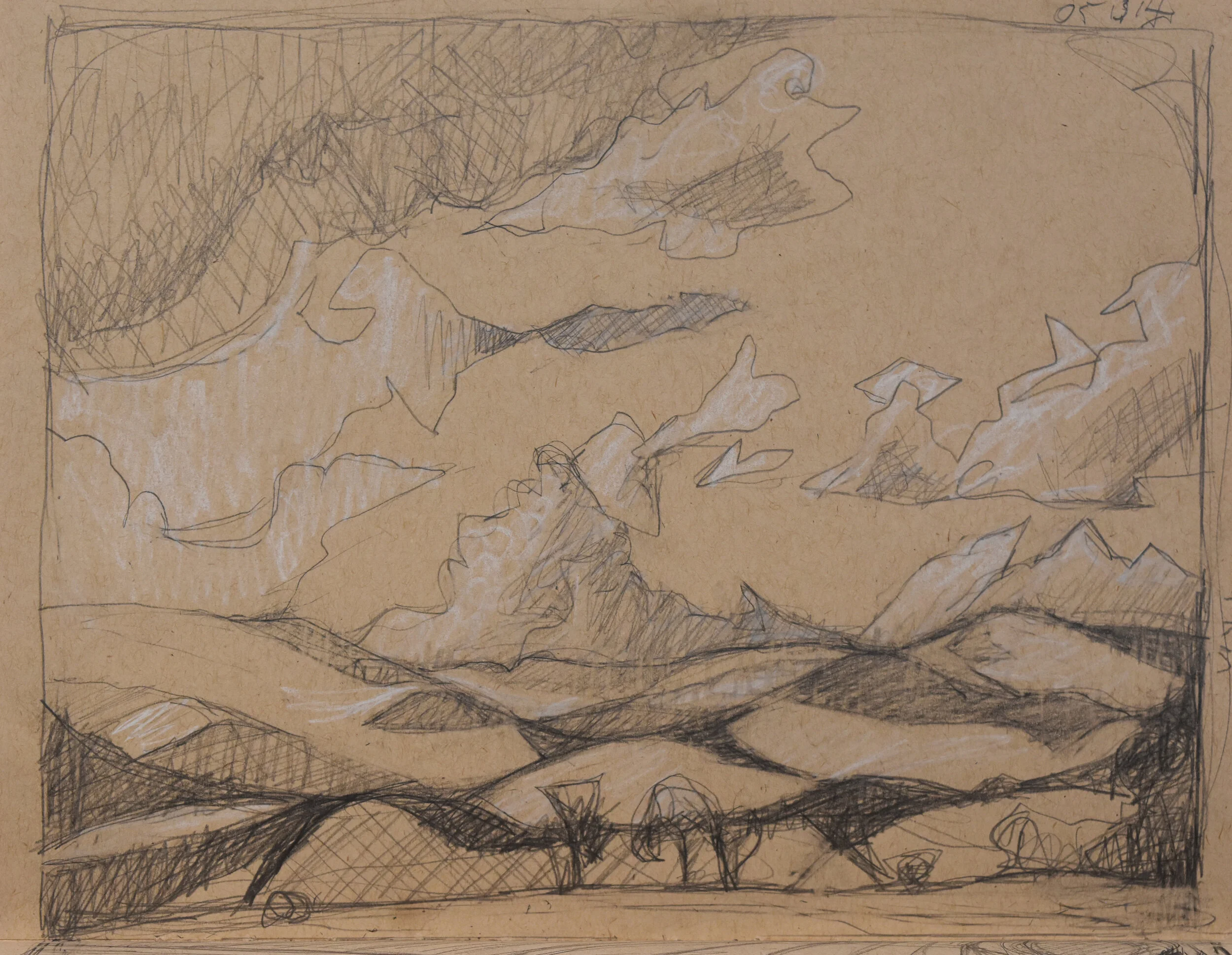 Cloud study, 2020, pencil and white charcoal