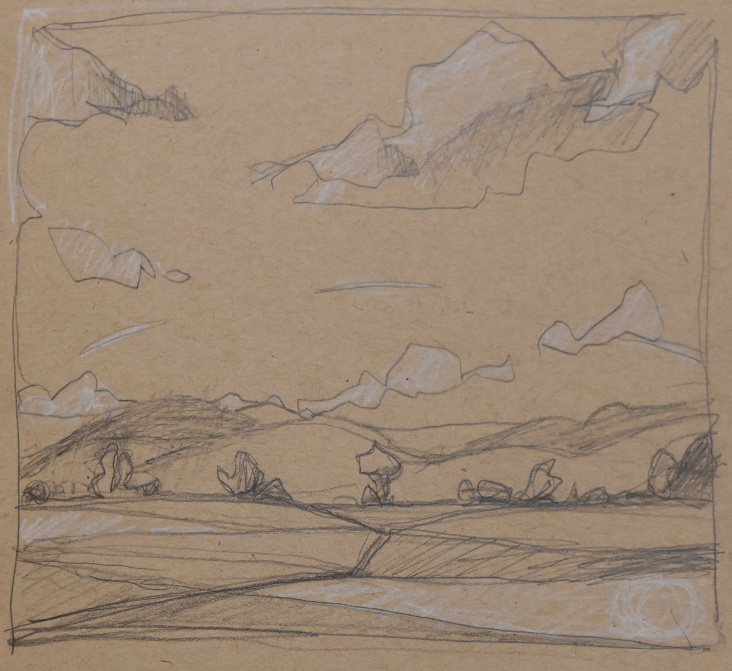 Fields and Clouds, 2016, pencil and white charcoal