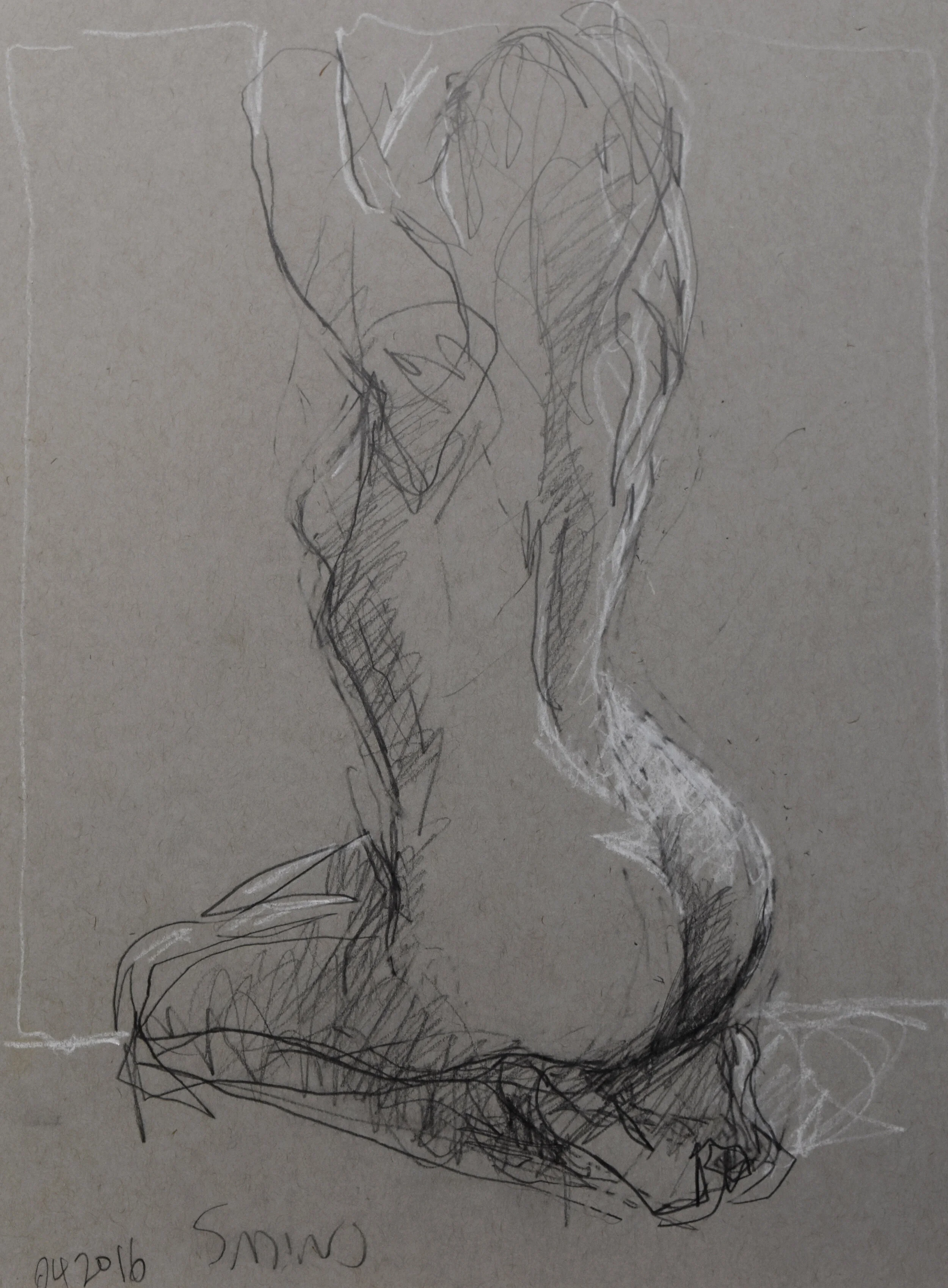 sitting on legs, 2018, pencil and white charcoal