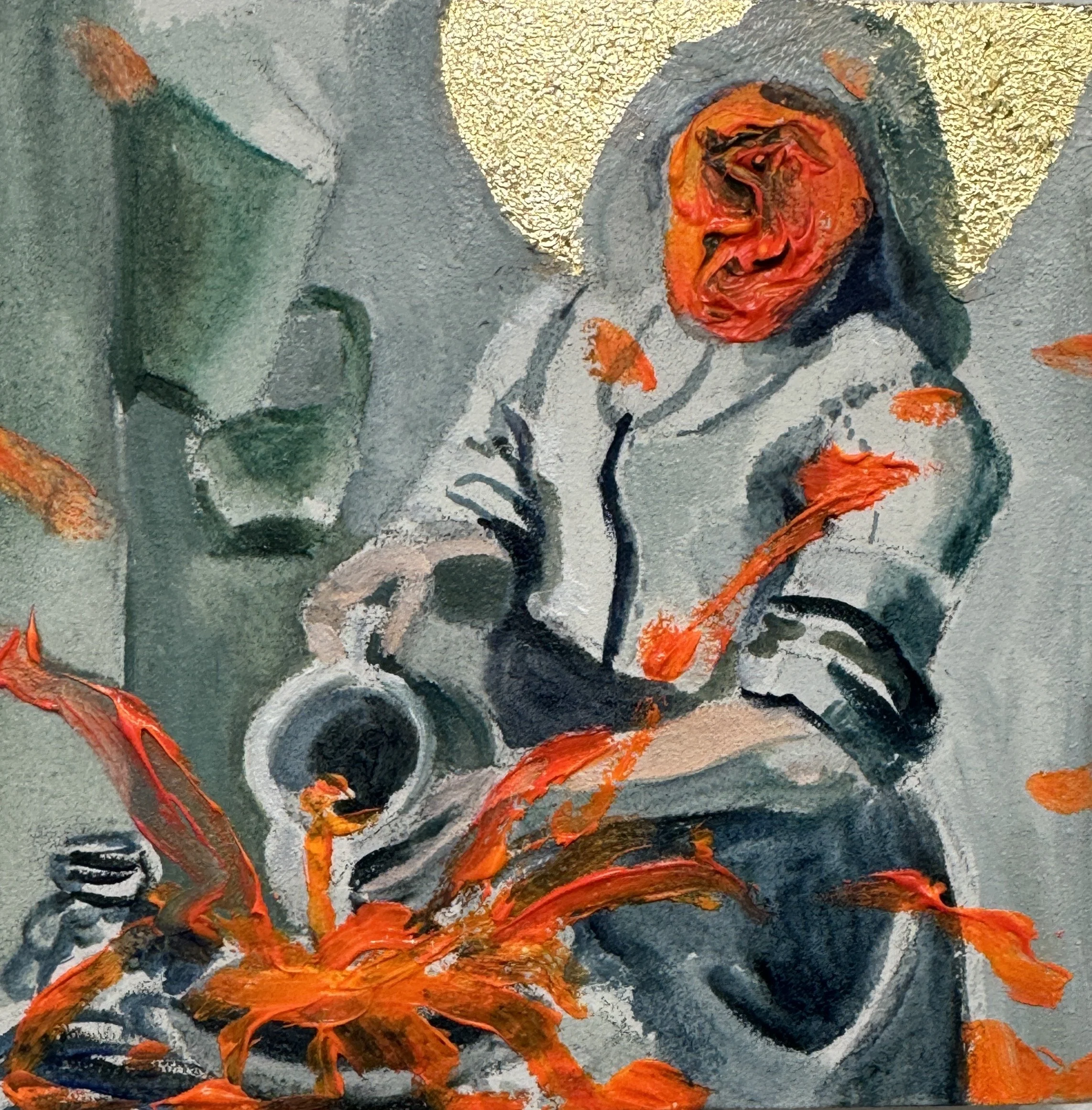  “Dear Mr. Vermeer, I’m Not Sorry, Sincerely, N.R.” oil on panel, 5 × 5 inches, 2026 