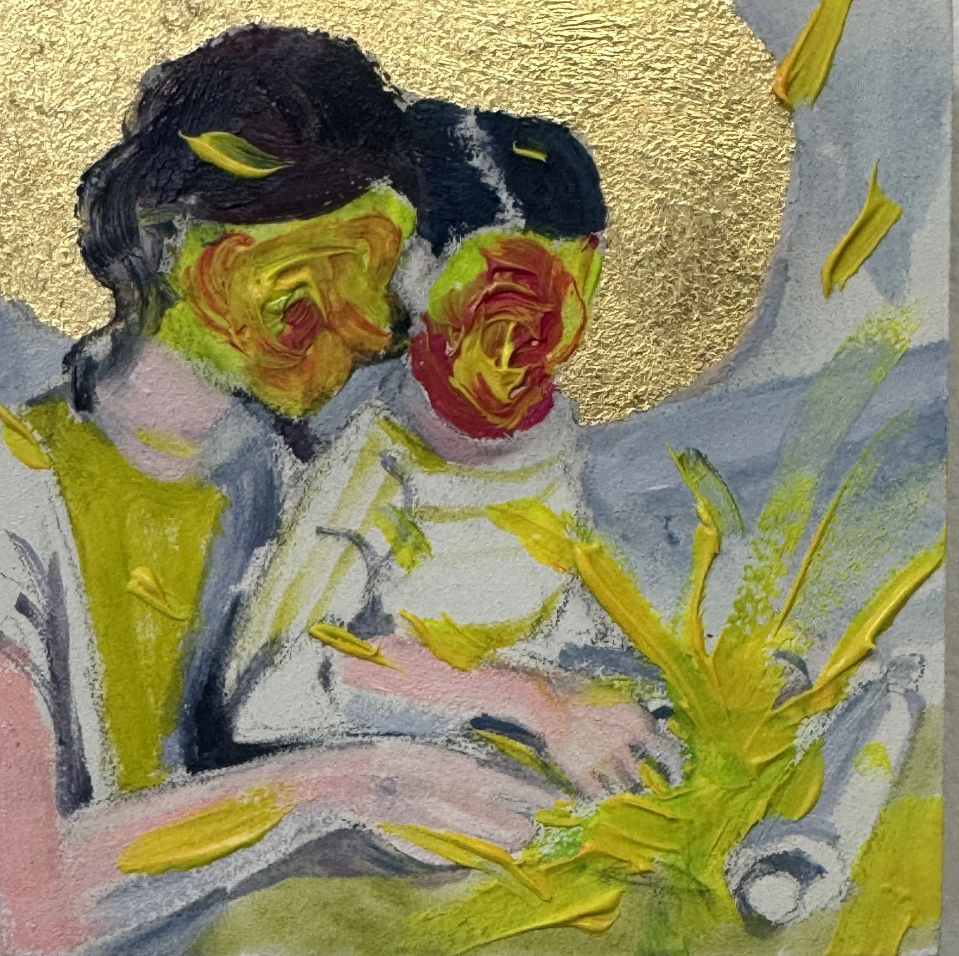  “Saucy Saints in the Kitchen” oil on panel, 4 × 4 inches, 2026 