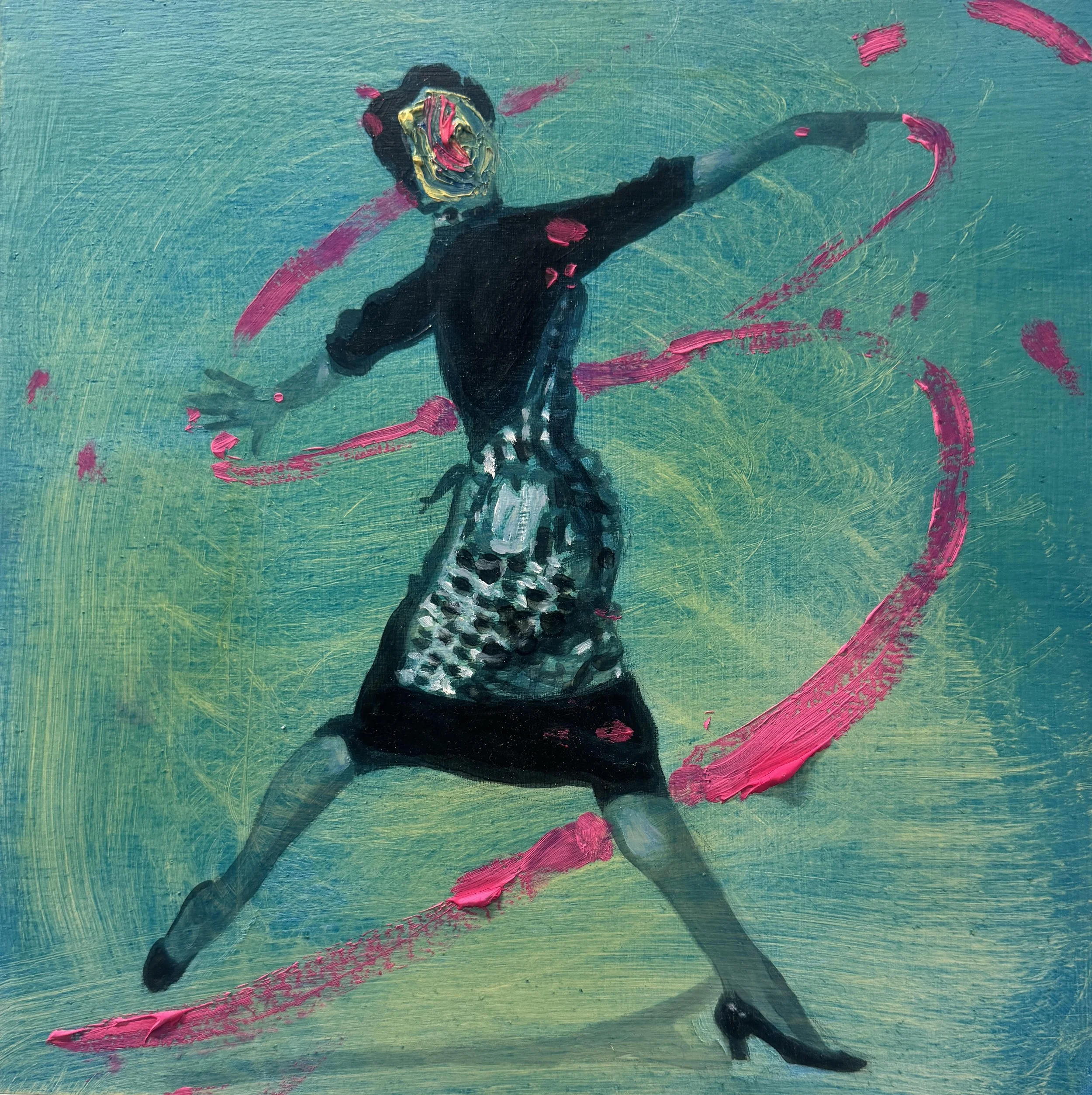  “Dinner Dance” oil on panel, 10 × 10 inches, 2025 