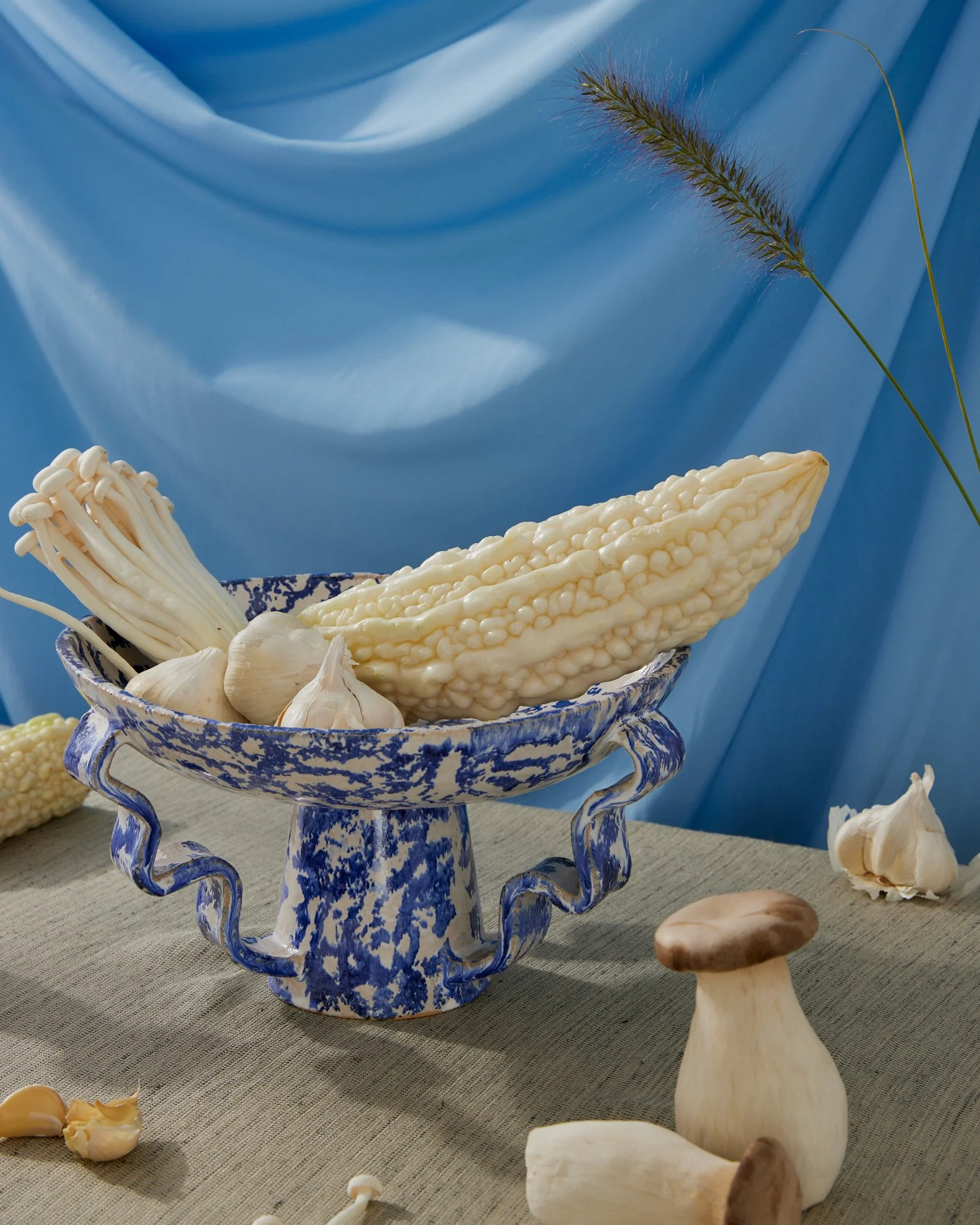 Blue & White Spongeware Stretch Bowl