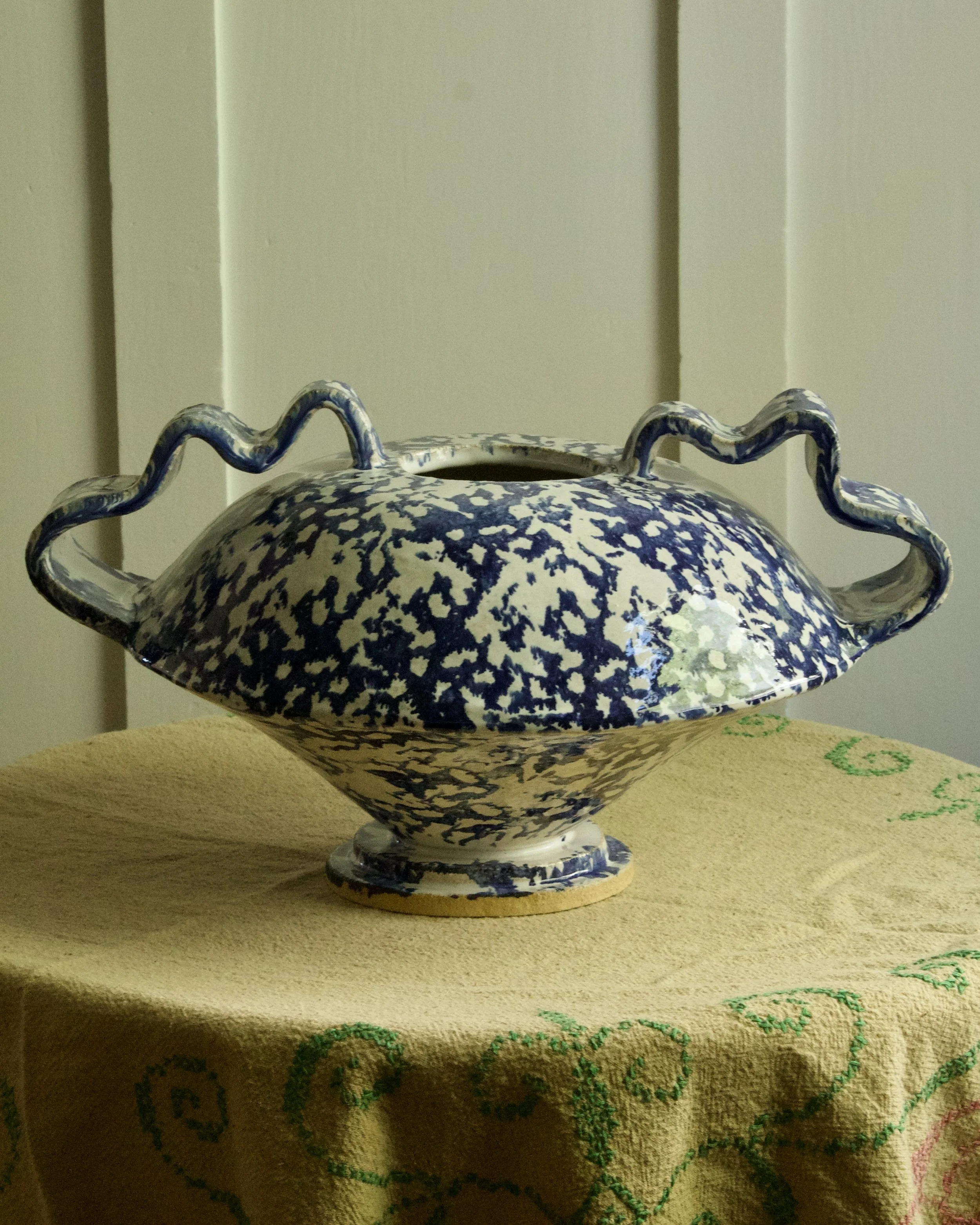 Blue & White Spongeware Dome Vase
