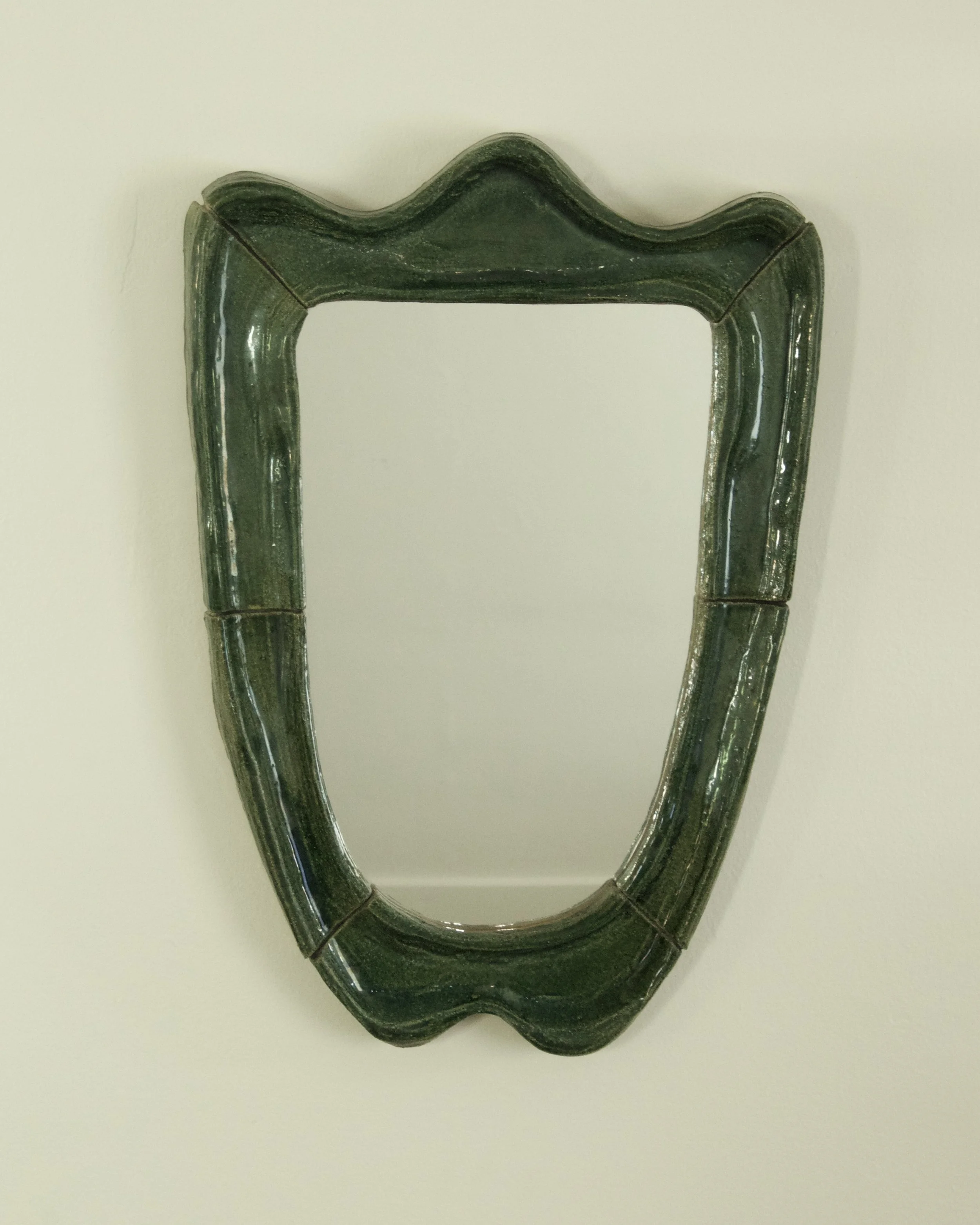 Glassy Green Shield Mirror