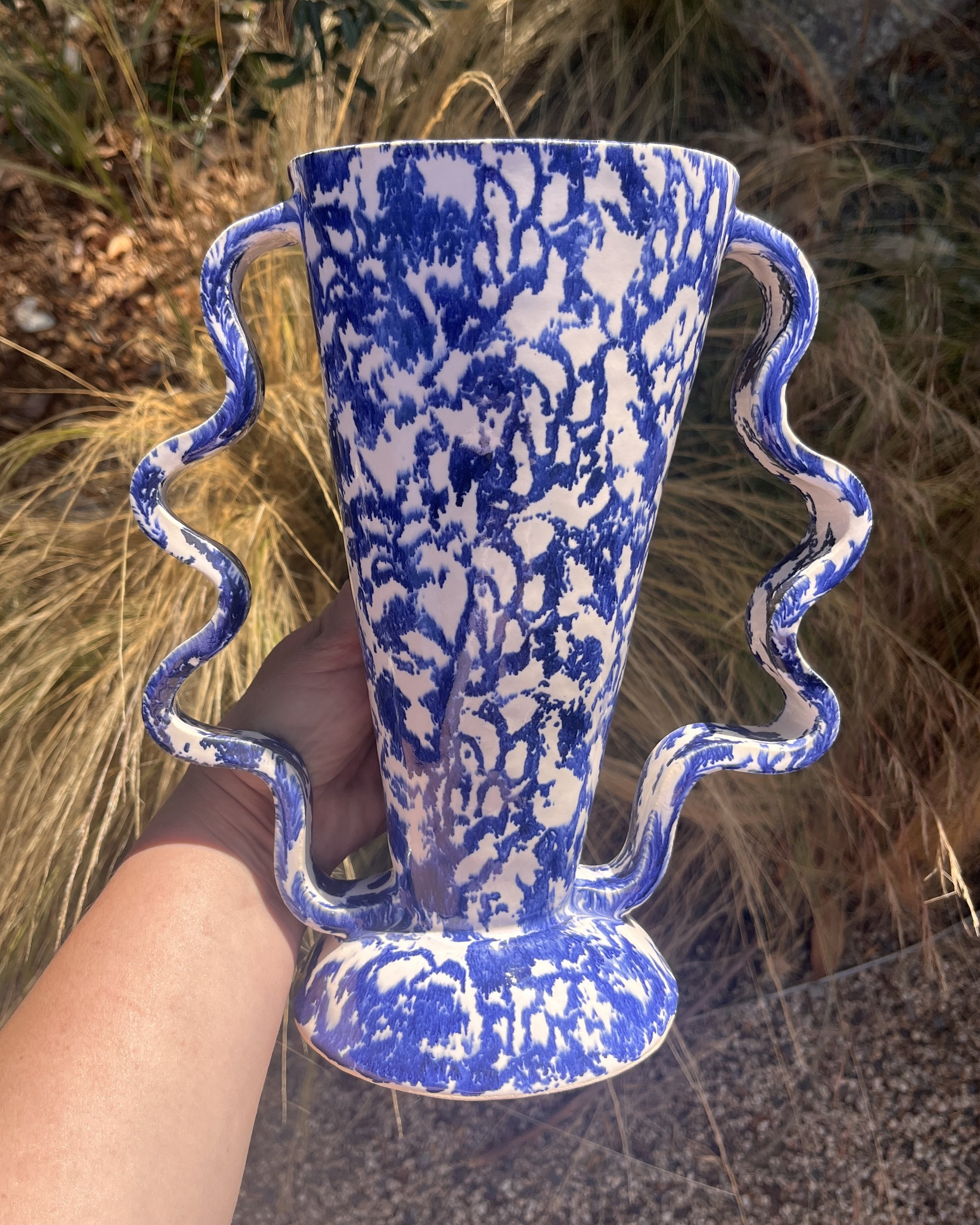 Blue & White Spongeware Stretch Vase