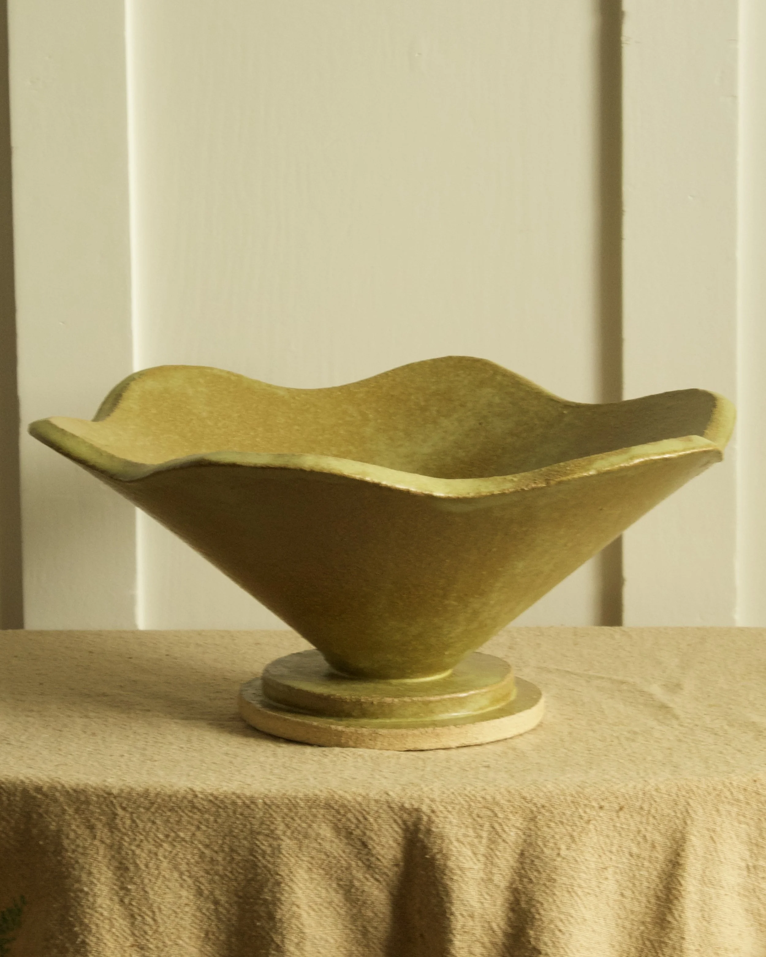 Olive Green Scallop Bowl