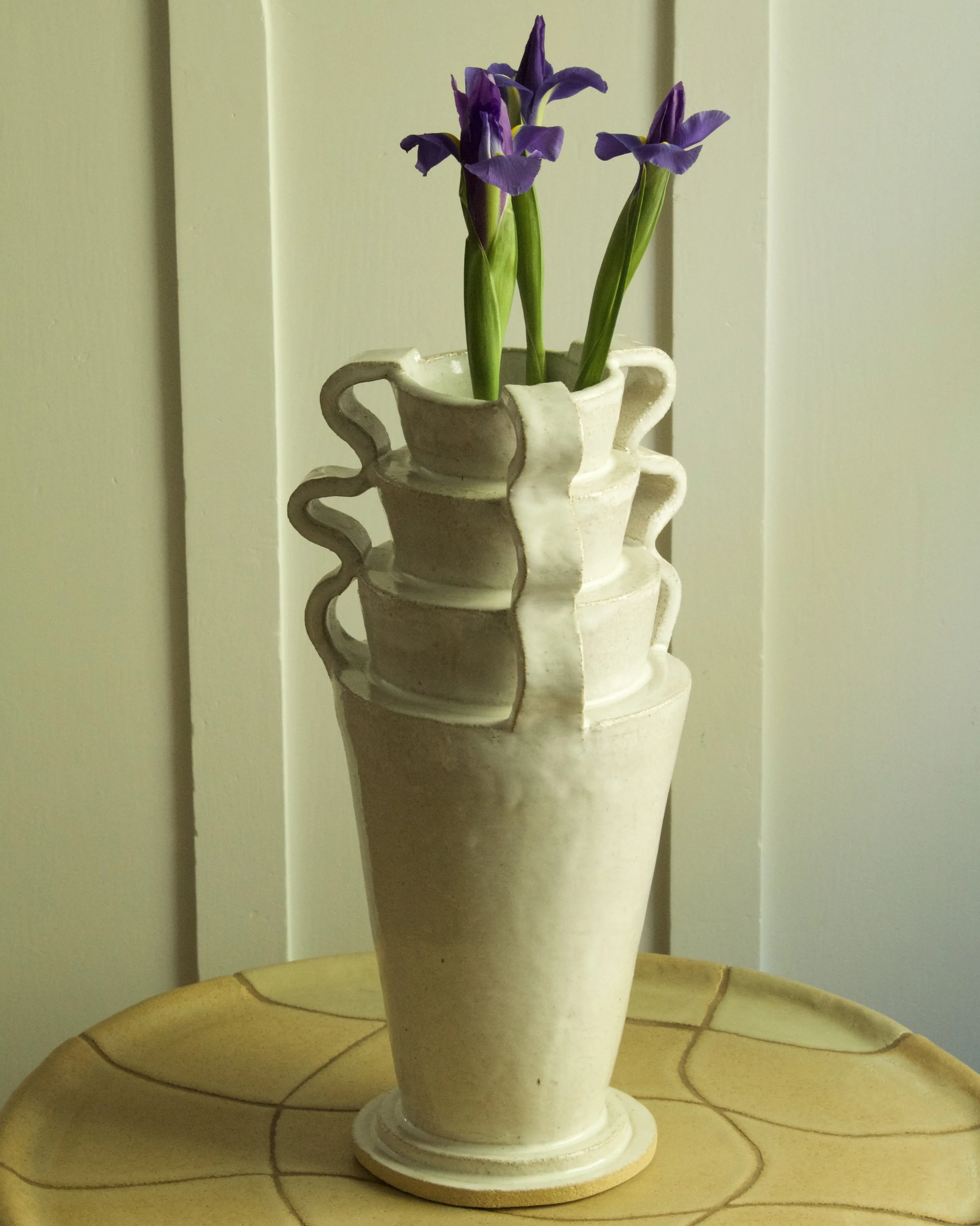 Pearl White Stepped Vase
