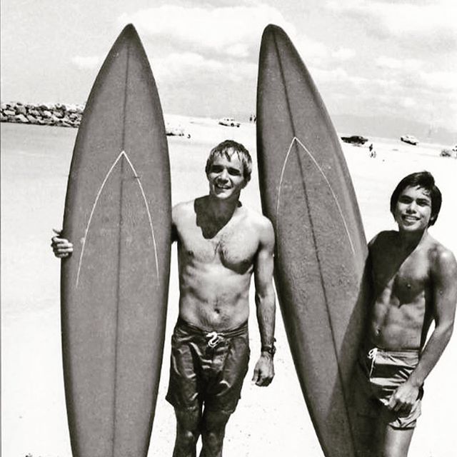 I think this picture was taken the same day David Darling shot the photo of Gerry, Reno, doing the head stands and me sitting in the Lotus pose. I shaped these boards for the Spring and Summer of 1969. I loved shaping and surfing with Gerry and Reno.