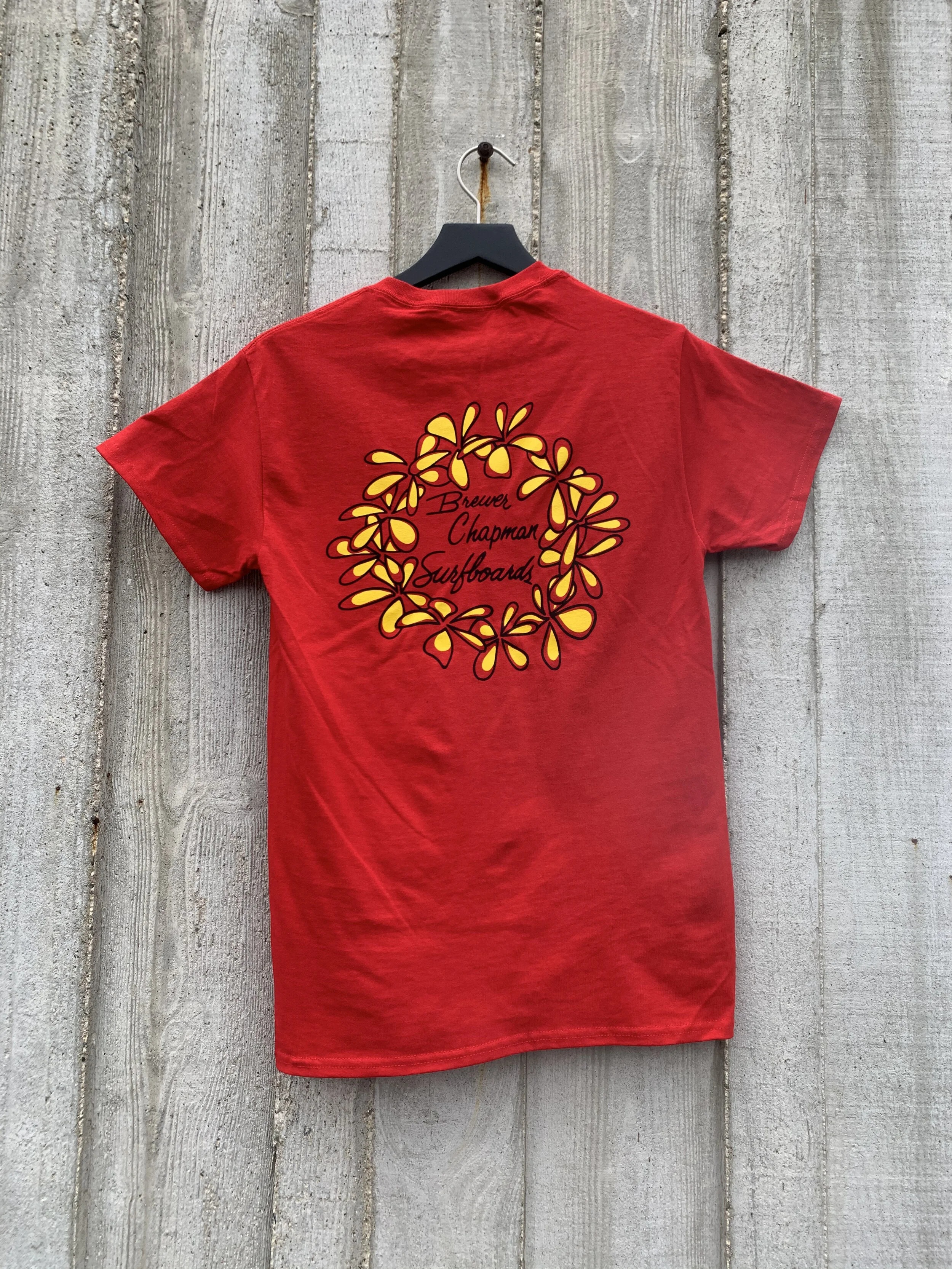 Brewer Chapman Lei on Red Short Sleeve | Dick Brewer Surfboards