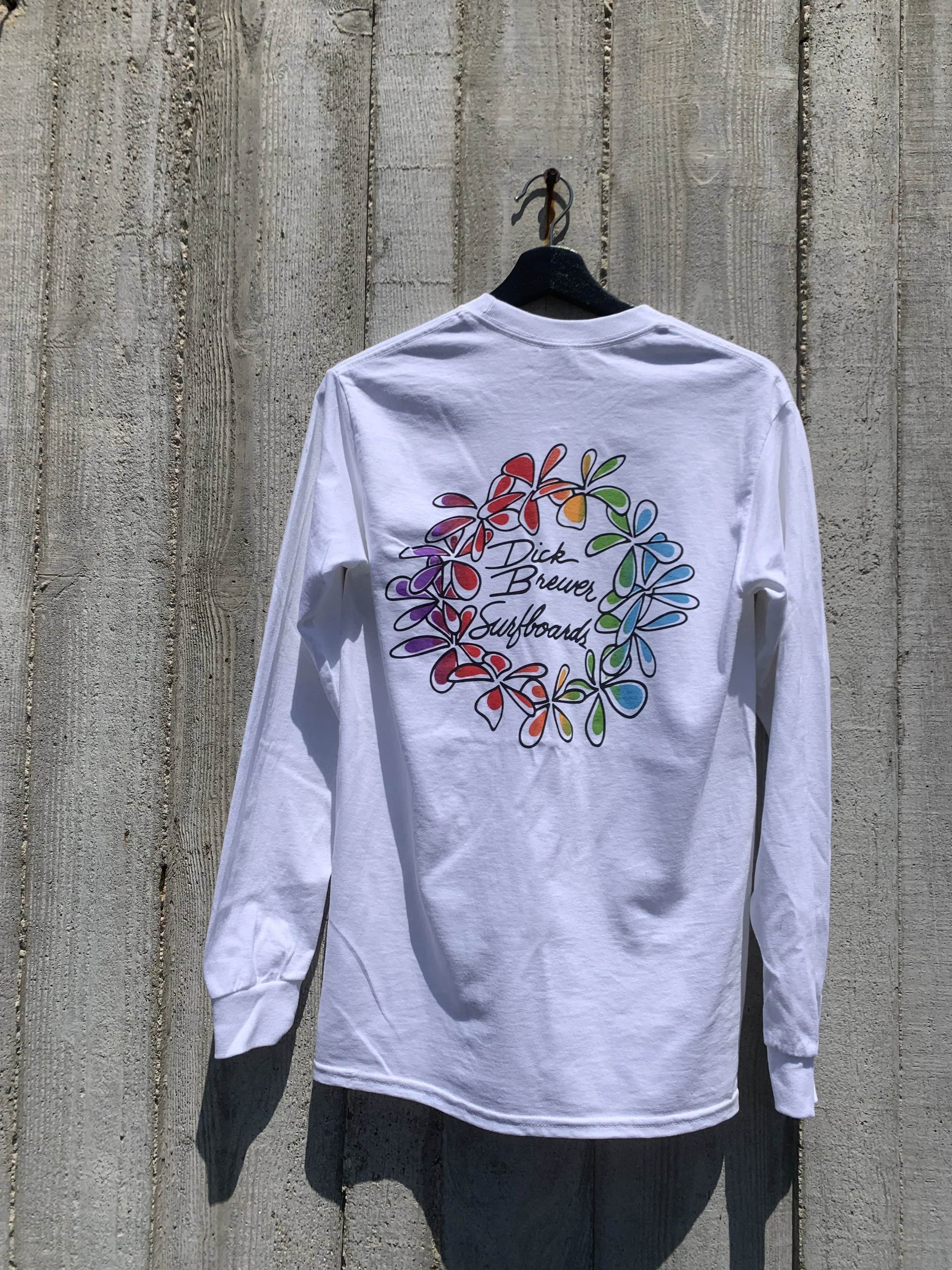 Multi Colored Lei on White- Long Sleeve | Dick Brewer Surfboards