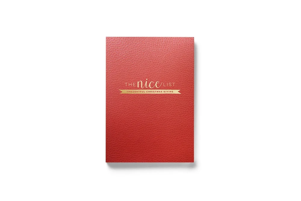 The Nice List will be bound in red vegan leather with tasteful gold embossing on the cover and spine.