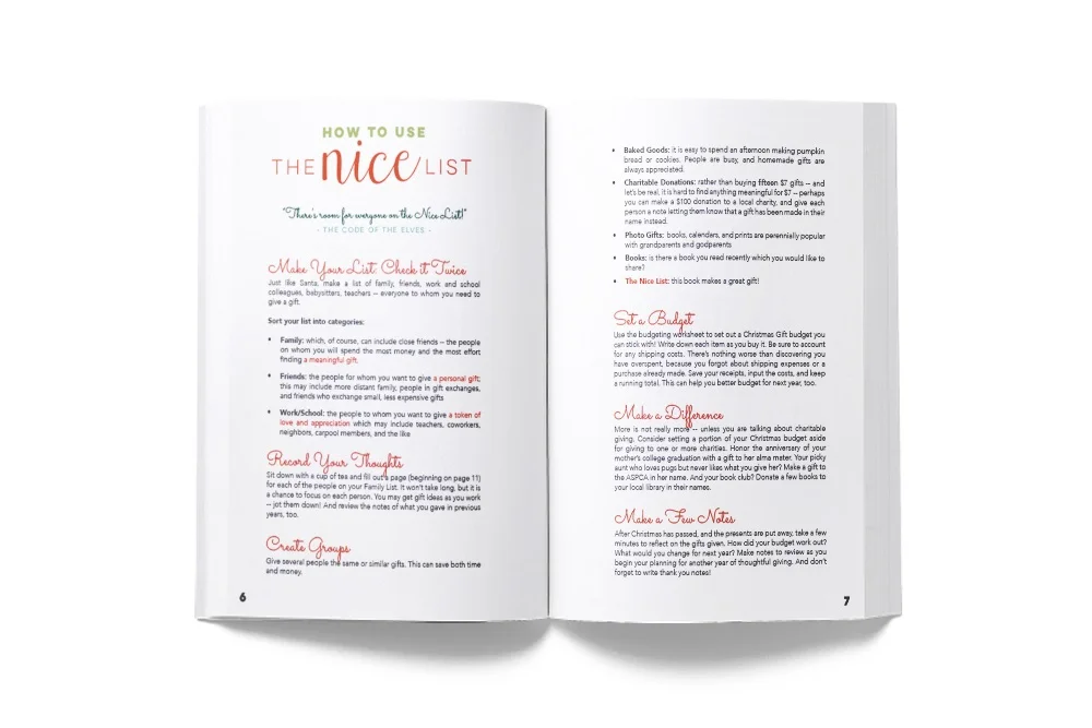 The Nice List includes thoughtful suggestions for better gift giving as well as thoughts on how to use the journal itself.