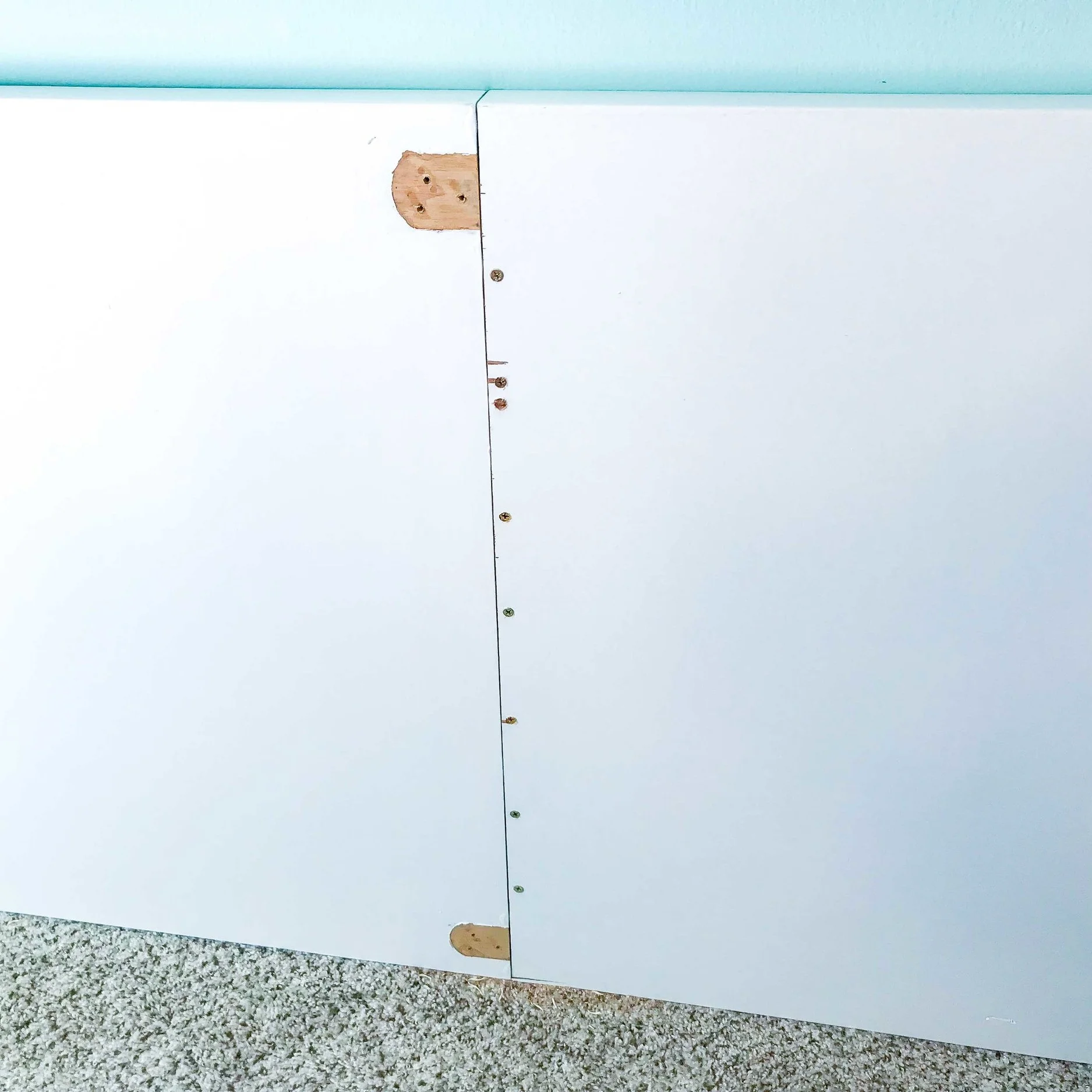6. Secure with screws through the cut door and into the wood strip.