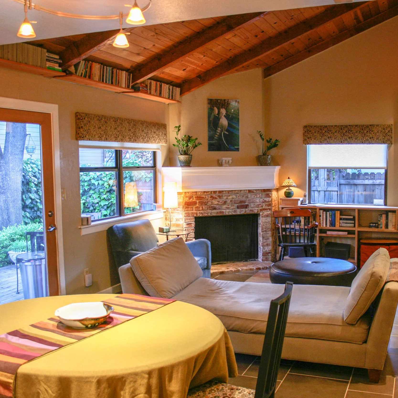 Easy valances in the great room of the 1980s Cabin in the City , our first renovation.