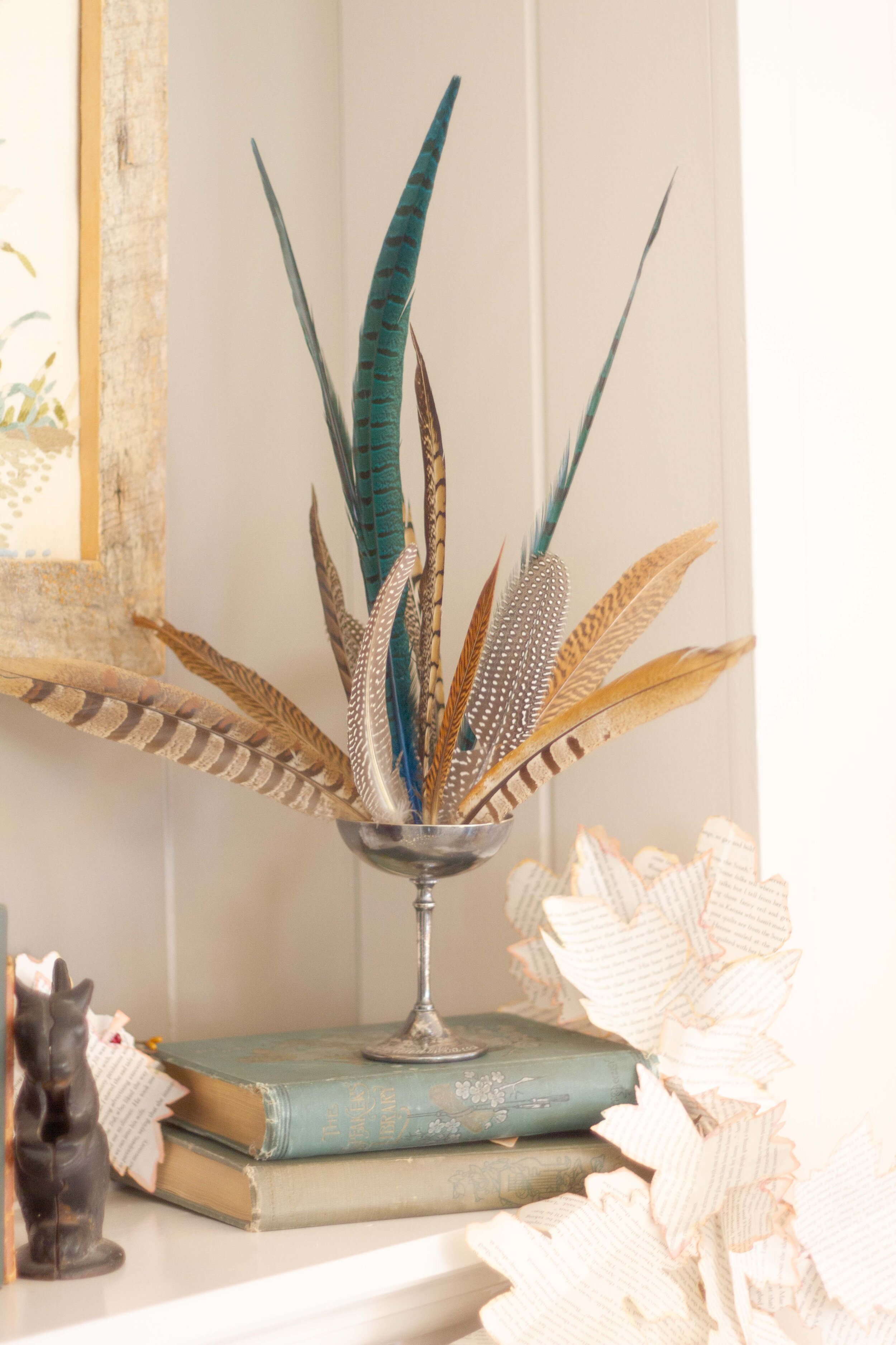 Fall-Inspired Centerpiece with Pheasant Feathers