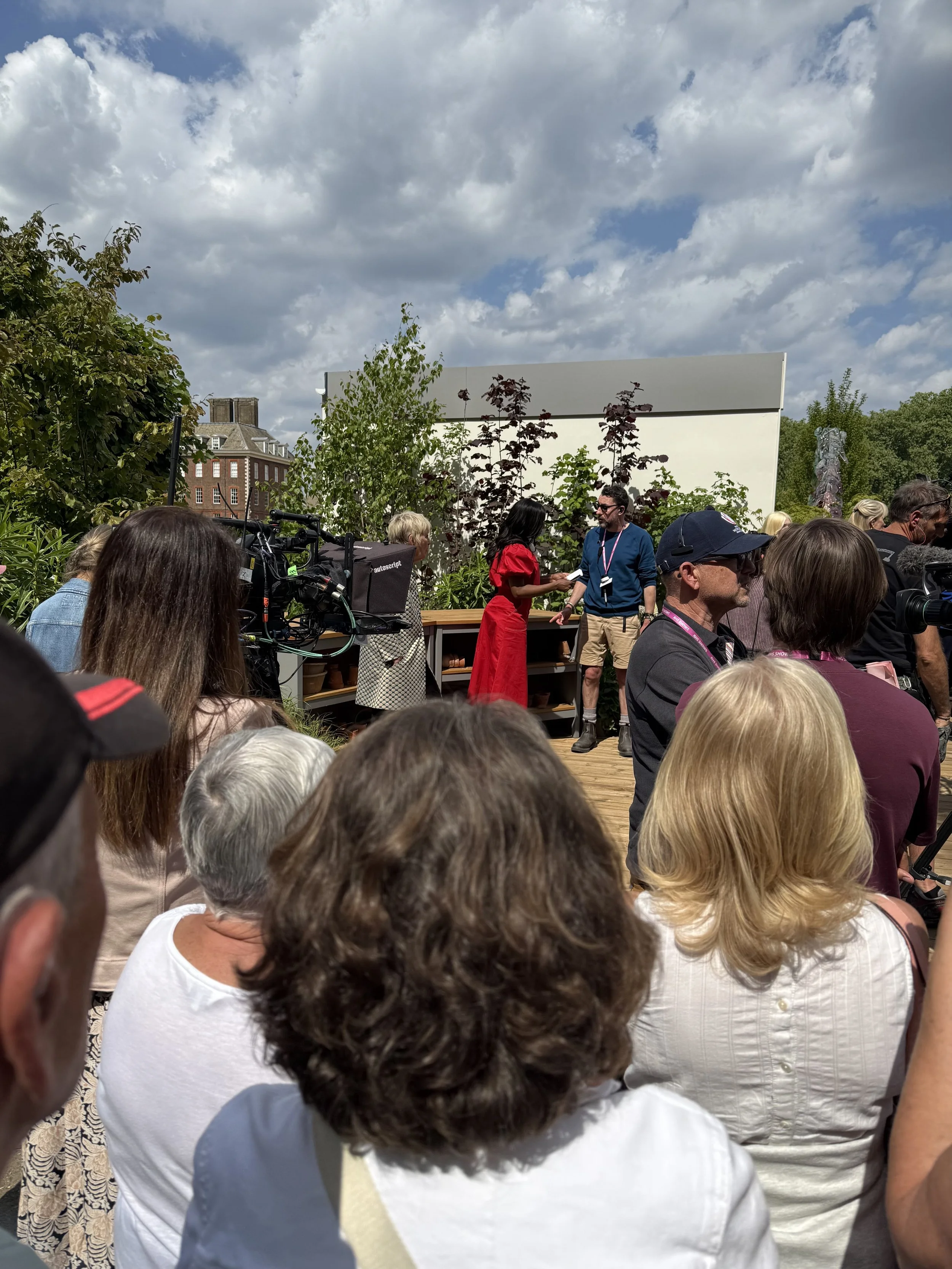 Carol Kline and the BBC crew preparing to film a segment