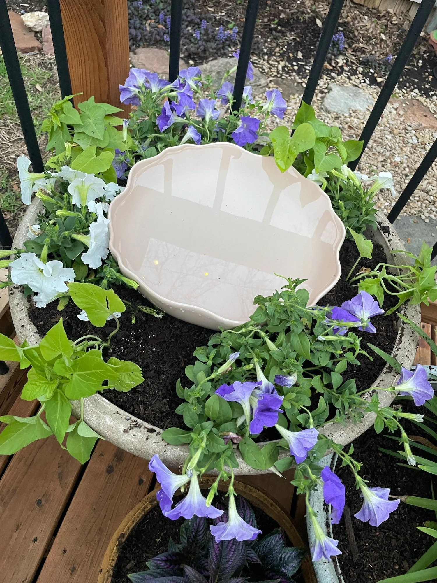 DIY birdbath in my mom's garden