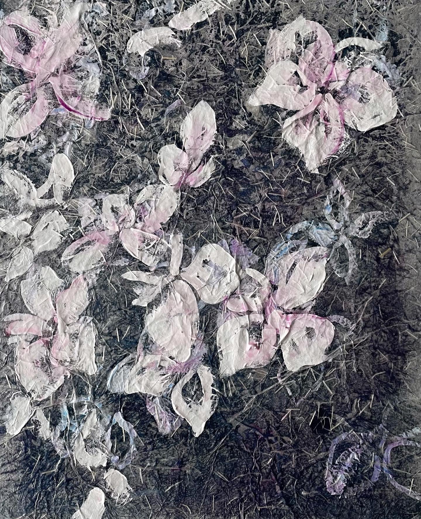 Hydrangea - Acrylic and Japanese washi paper on canvas