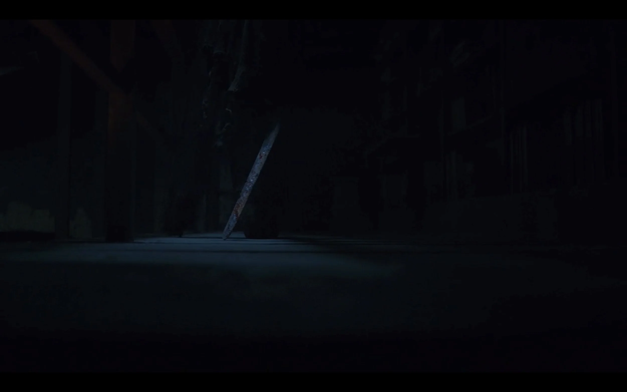 We can barely see the wight rambling through the library, but his bloodied sword—and all that it represents—is perfectly clear.