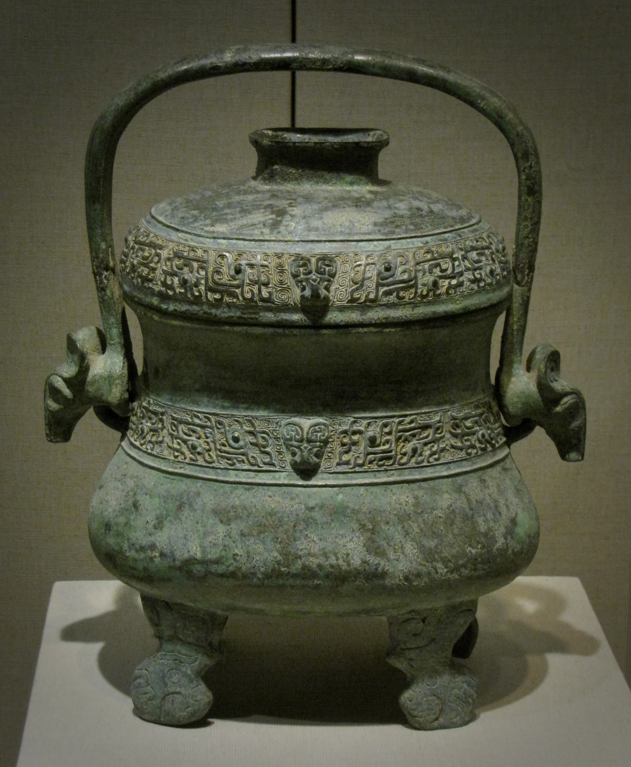 You wine vessel with bat-head (?) and kui designs in the Shaanxi History Museum, Xi’an. Mid-11th–mid-10th century BCE, Western Zhou period. Photo by Renée DeVoe Mertz.