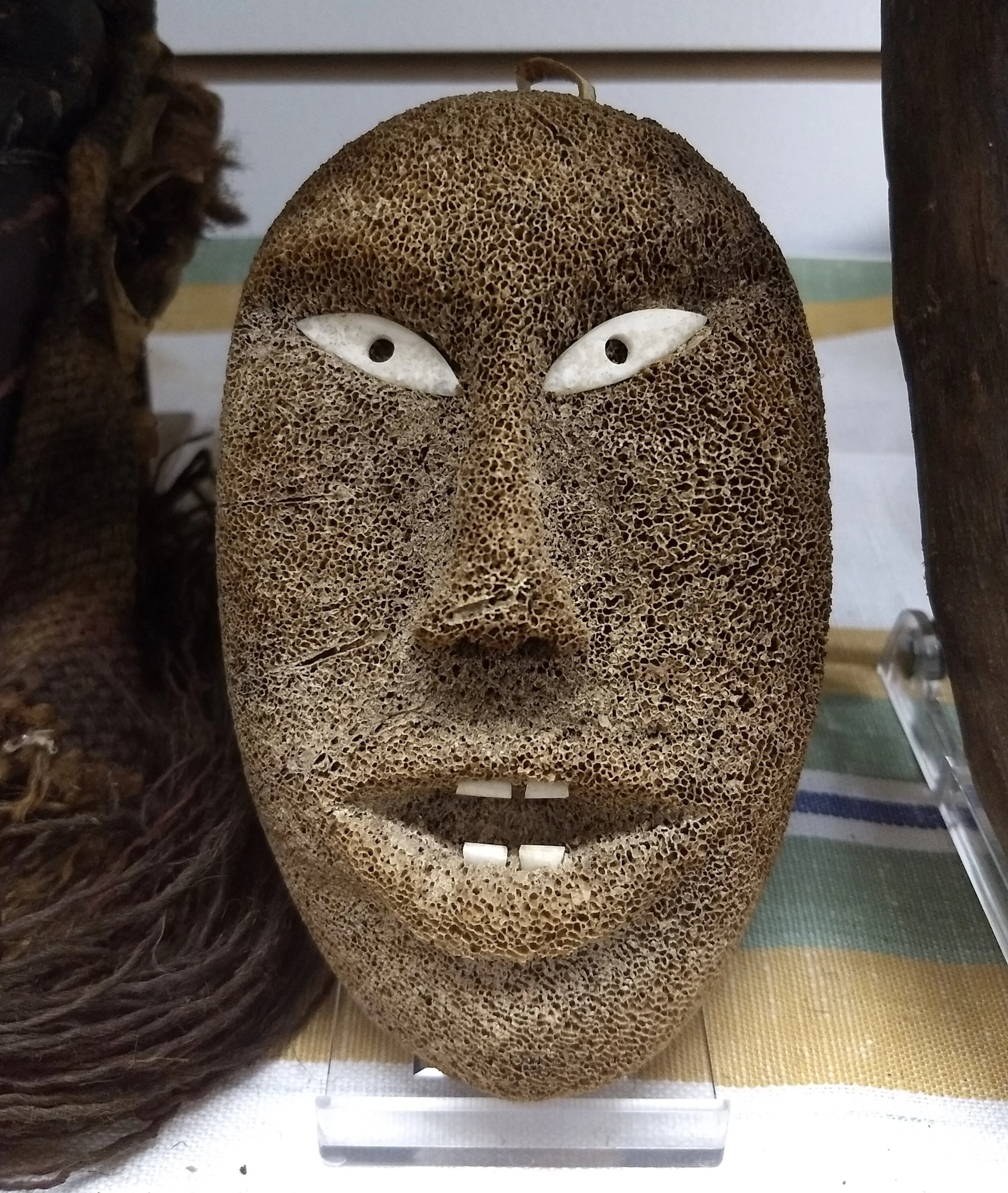 Whalebone false mask, probably Inuit, at the Golden Pioneer Museum. Golden, MO. Photo by Renée DeVoe Mertz.