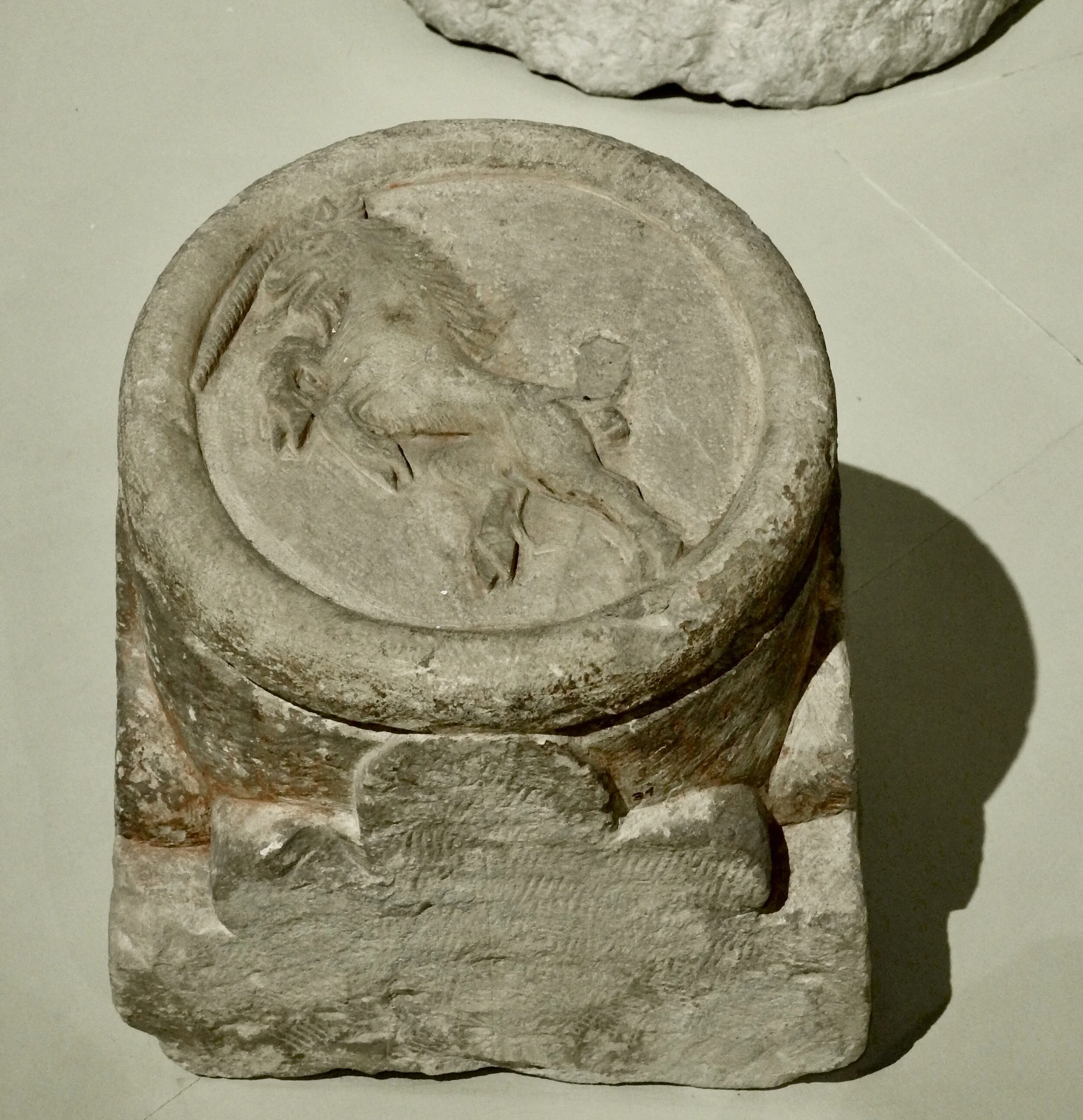 Keystone with the “Este unicorn,” representing purification and, more specifically, the Este’s land reclamation projects in the region. Museum of Casa Romei, Ferrara. Photo by Renée DeVoe Mertz.