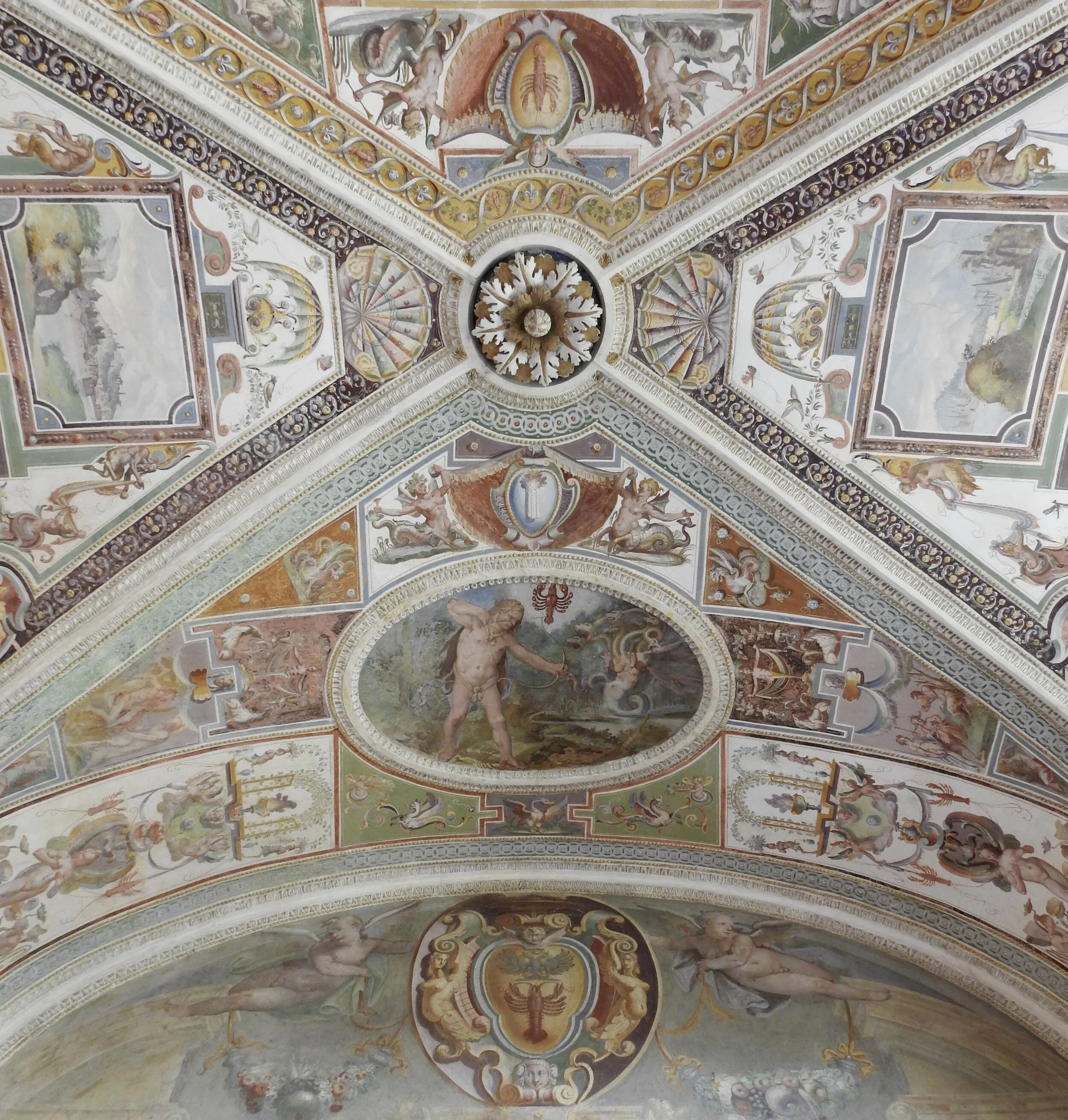 Frescoes on the ceiling of Villa Lante’s Palazzina Gambara. Bagnaia, Viterbo, Italy. Photo by Renée DeVoe Mertz.
