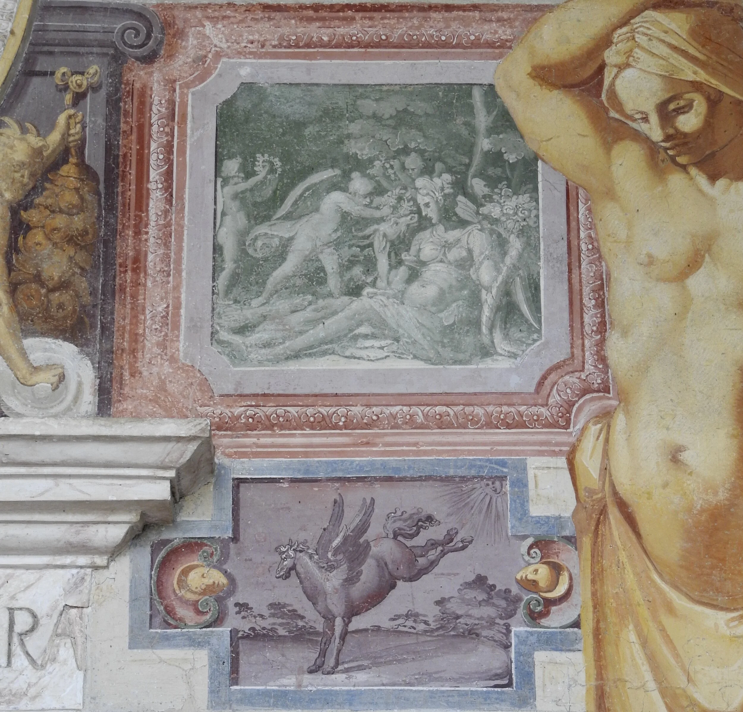 Detail of frescoes inside the loggia of Villa Lante’s Palazzina Gambara. Bagnaia, Viterbo, Italy. Photo by Renée DeVoe Mertz.
