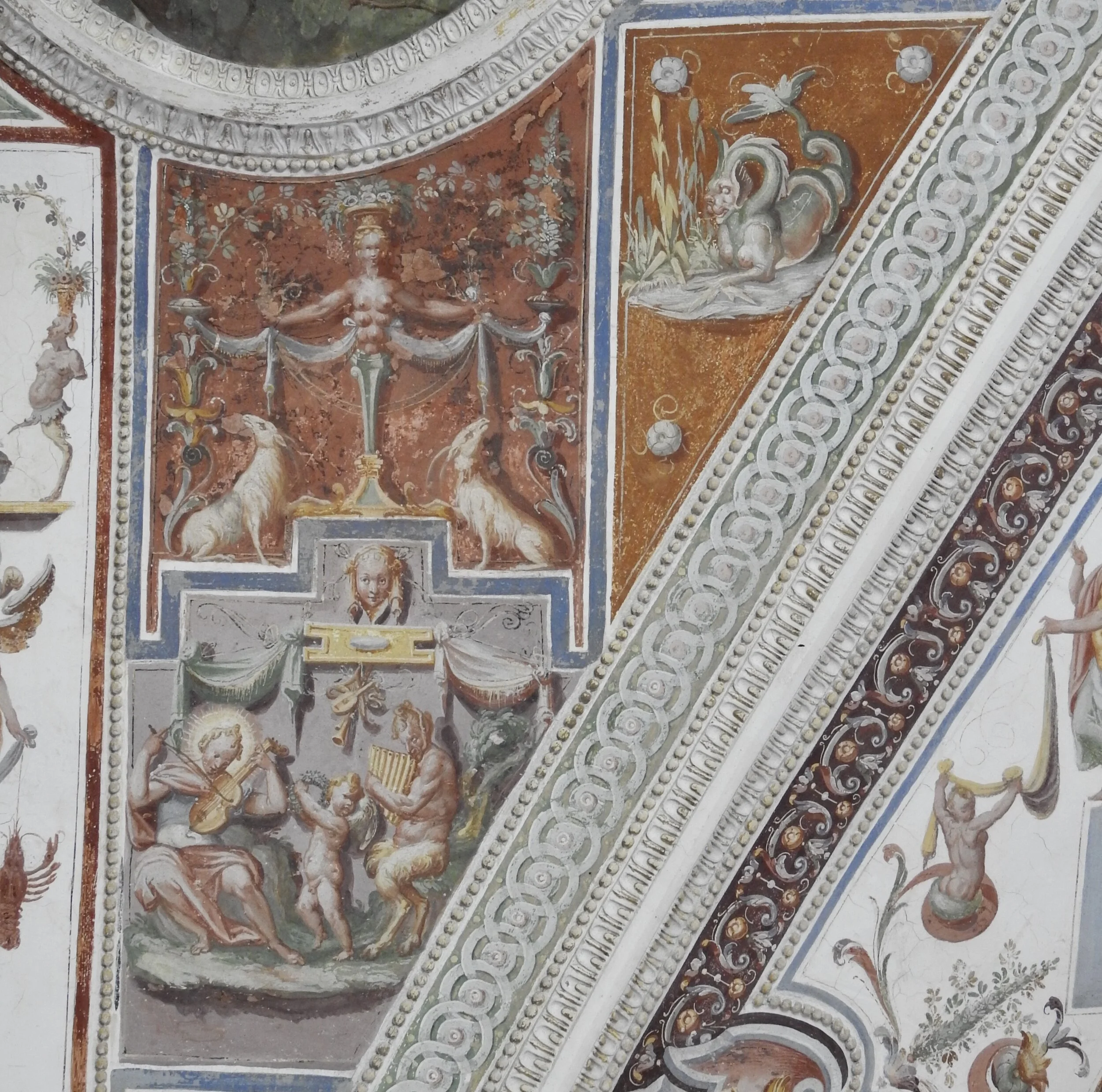 Detail of frescoes inside the loggia of Villa Lante’s Palazzina Gambara. Bagnaia, Viterbo, Italy. Photo by Renée DeVoe Mertz.