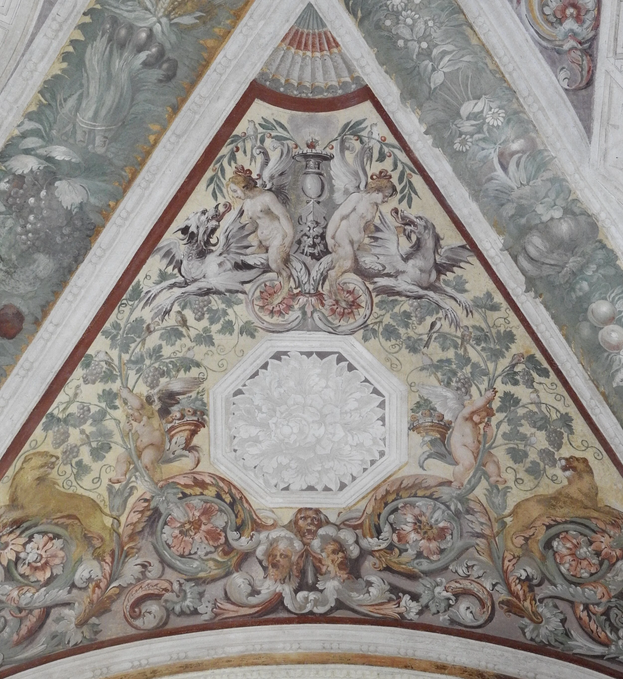 Detail of frescoes inside the loggia of Villa Lante’s Palazzina Montalto. Bagnaia, Viterbo, Italy. Photo by Renée DeVoe Mertz.