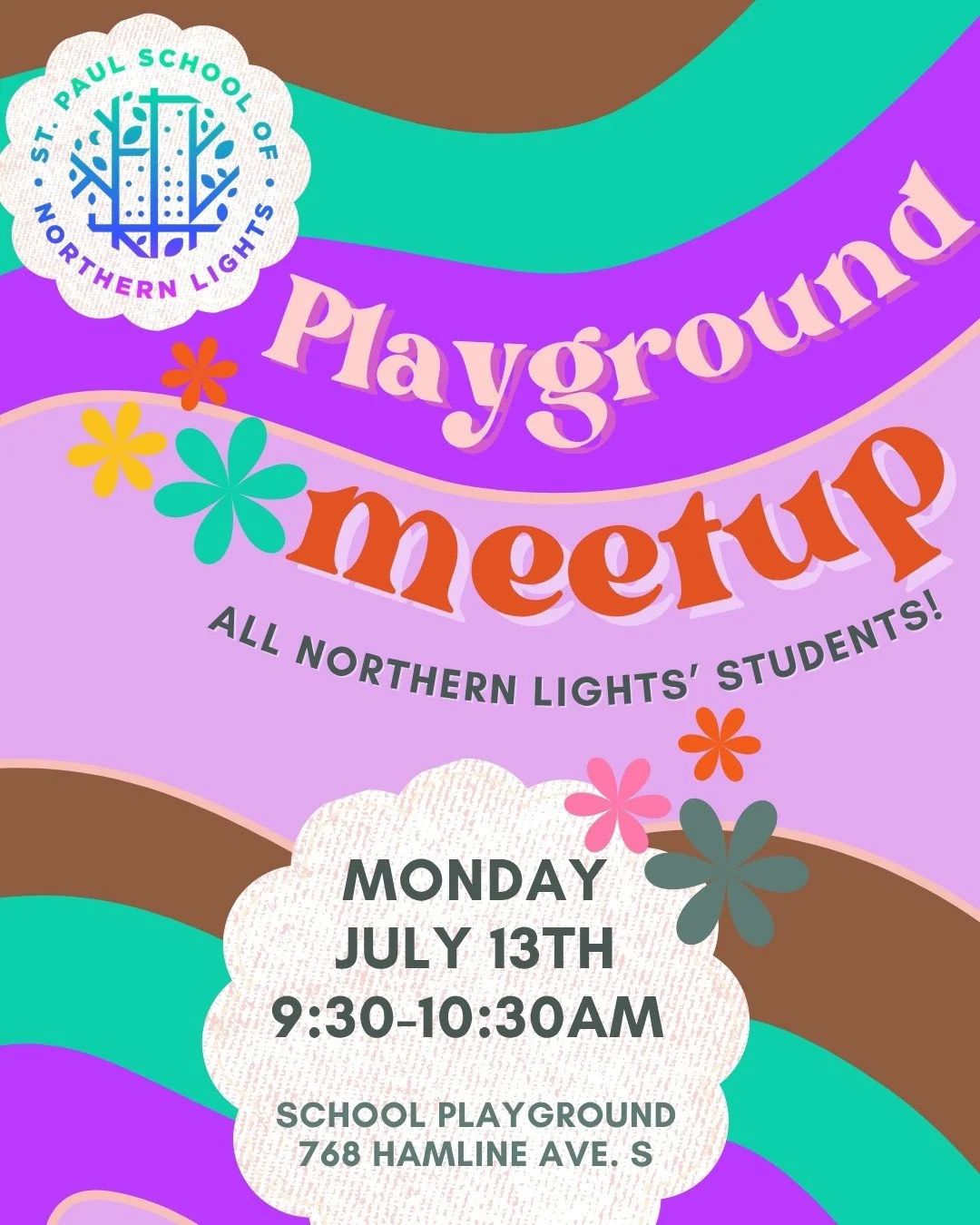 All Northern Lights' Students are welcome to join our playground meetup on Monday, July 13th from 9:30-10:30am
