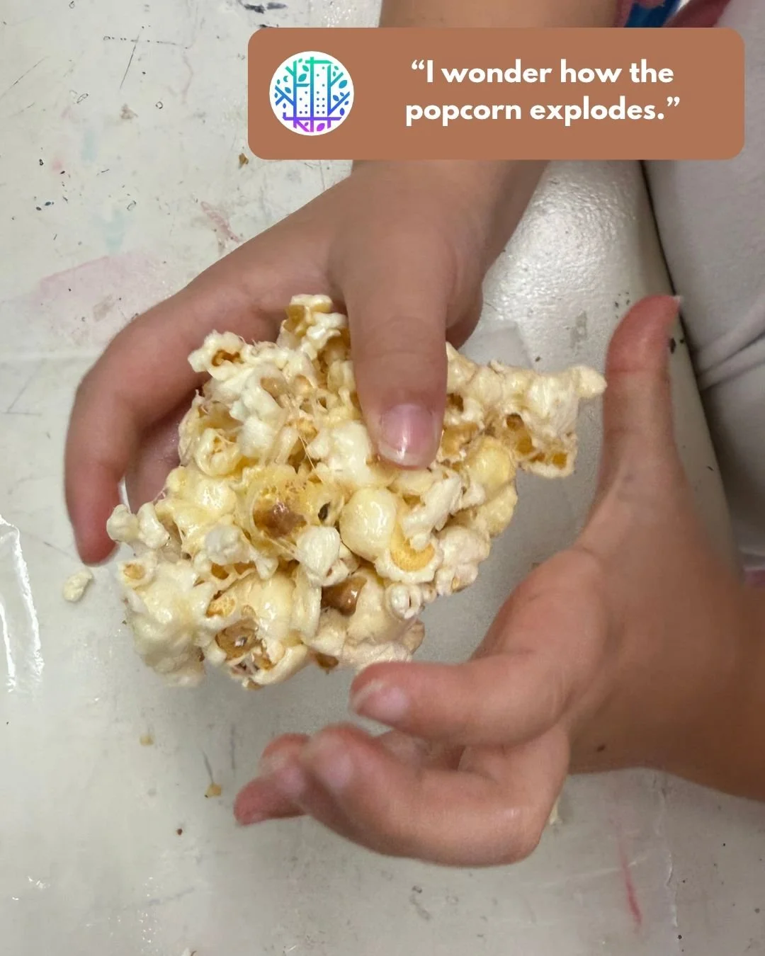 Today in Studio, kindergarteners made popcorn balls. Some students helped pop the corn, some poured and mixed and almost everyone wanted to grease up their hands to form their own popcorn ball.

As we watched the popcorn heat up and then  pop, a stud