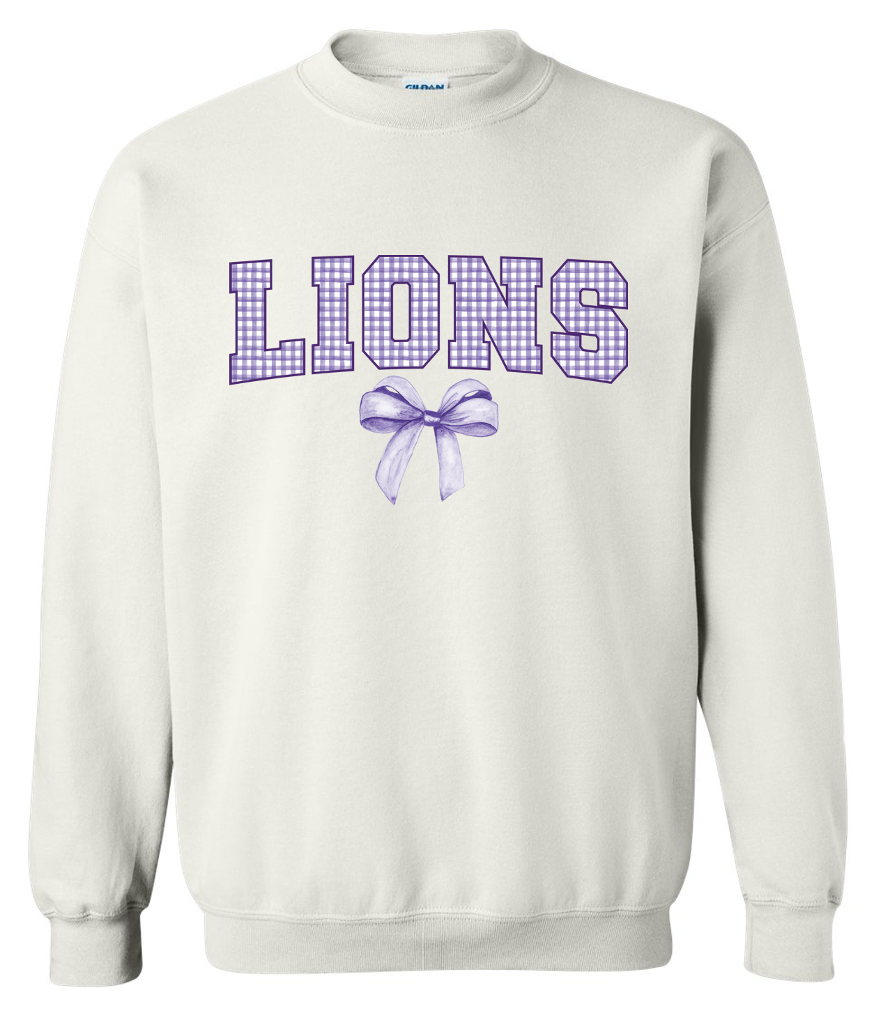 Trinity Lions Plaid and Bow Crewneck (White).png