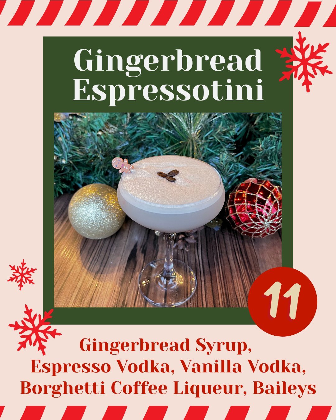 Day 11 of 25 Cocktails of Christmas ✨
Meet the Gingerbread Espressotini: gingerbread syrup, espresso vodka, vanilla vodka, Borghetti &amp; Baileys.
Your new favorite holiday pick-me-up!
#day11 #25cocktailsofchristmas #gingerbreadespressotini #holiday