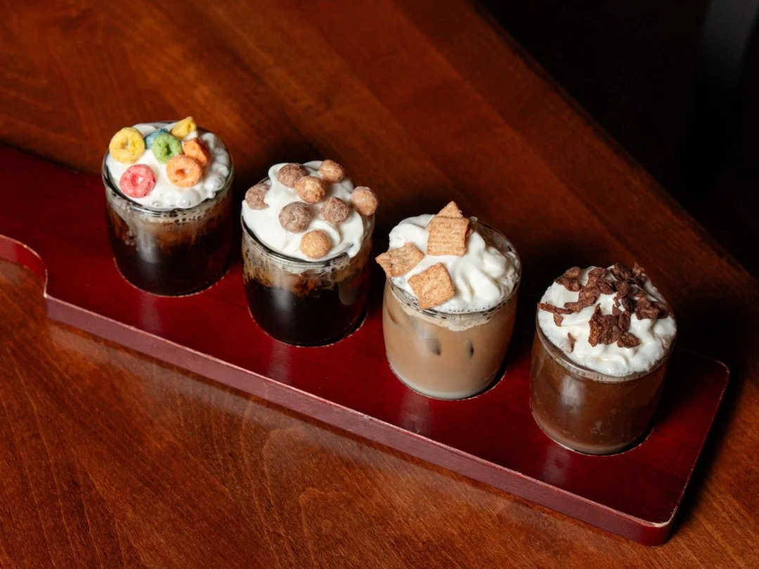 Cereal Iced Coffee Flights 🥣☕
Fruit Loop | Cinnamon Toast Crunch | Cocoa Pebble | Reese Puff
Weekend Brunch - Available Saturday &amp; Sunday from 10:30AM-3:00PM
#weekendbrunch #Cerealicedcoffeeflight