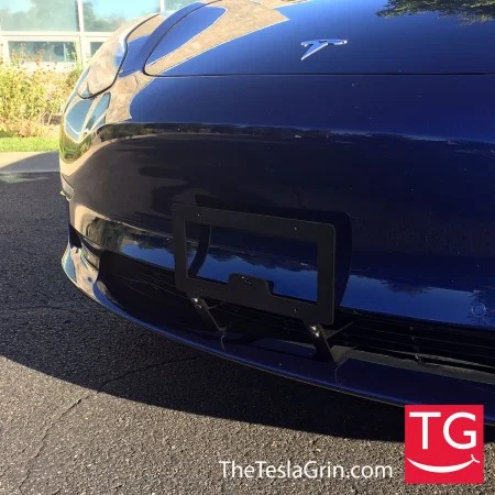 Slipstream Bracket™ NO-Drilling, NO-Adhesives, NO-holes, NO-magnets Front License Plate Frame Mounting Solution for Tesla Model 3 - TheTeslaGrin.com *Local Denver company and owner of a Model X and 3. *Discount available for members