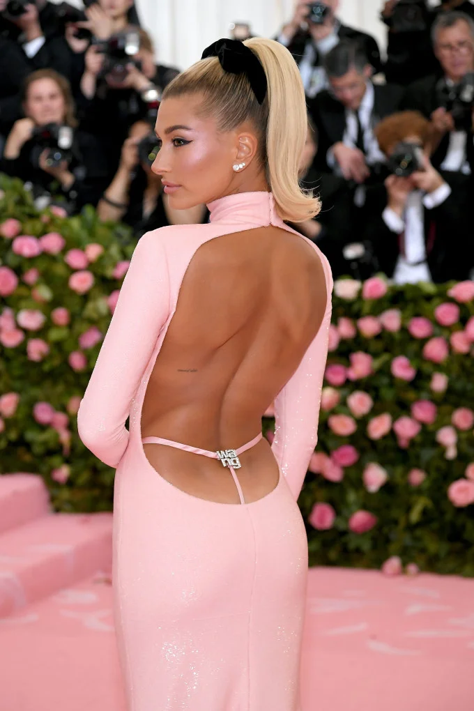 Hailey Baldwin in an Alexander Wang thong dress is another good example.