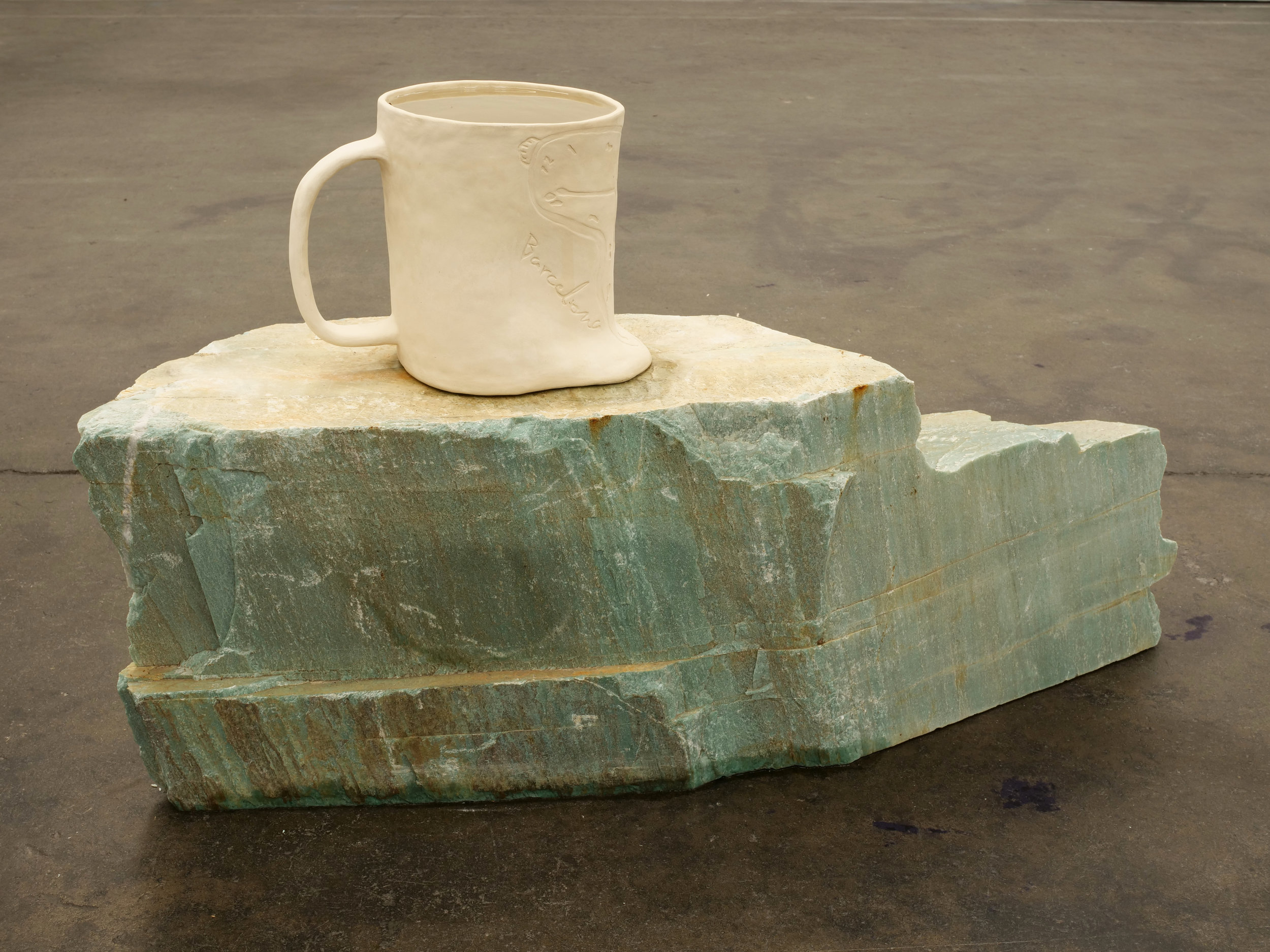  Will Rogan,  Filter (Barcelona) , 2018, Ceramic, sea water, stone, 26 1/2 x 48 x 13 1/2 in 