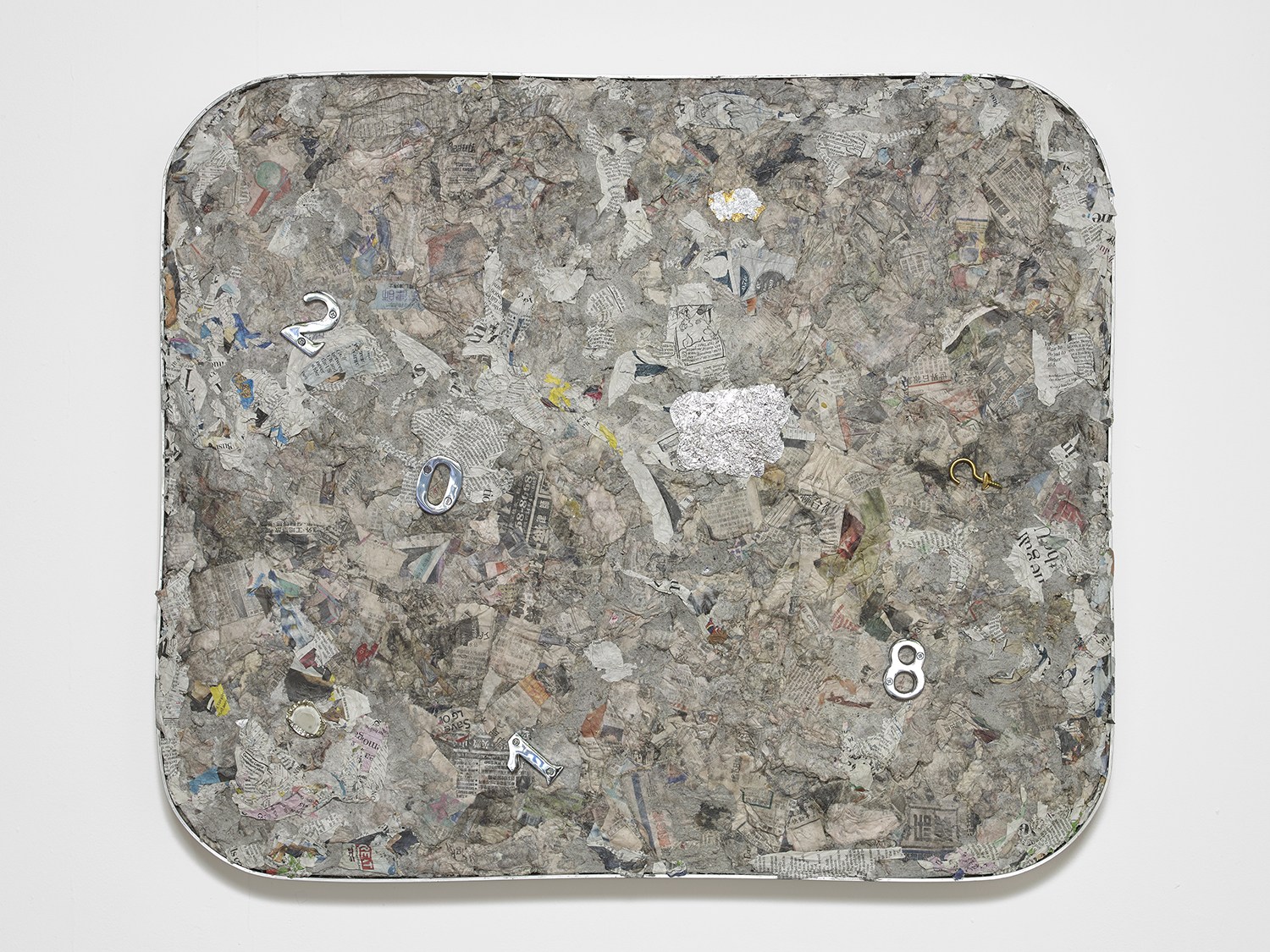 Liz Craft,  2000 Something , 2018, Papier-mache, mixed media, aluminum, wood, 67.3 x 80 x 5 cm / 26.5 x 31.5 x 2 in 