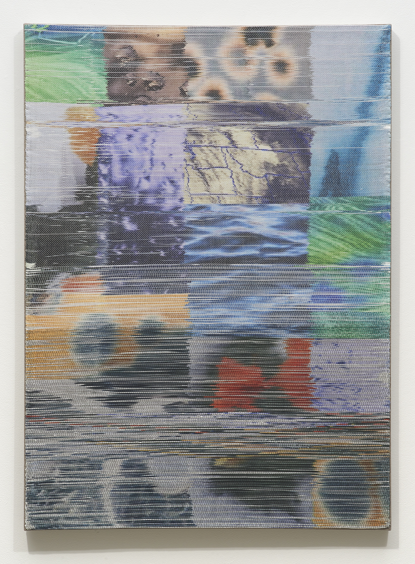  Margo Wolowiec,  Purple Rain II , 2018, Handwoven polymer, linen, dye sublimation ink, 51 x 37 inches 