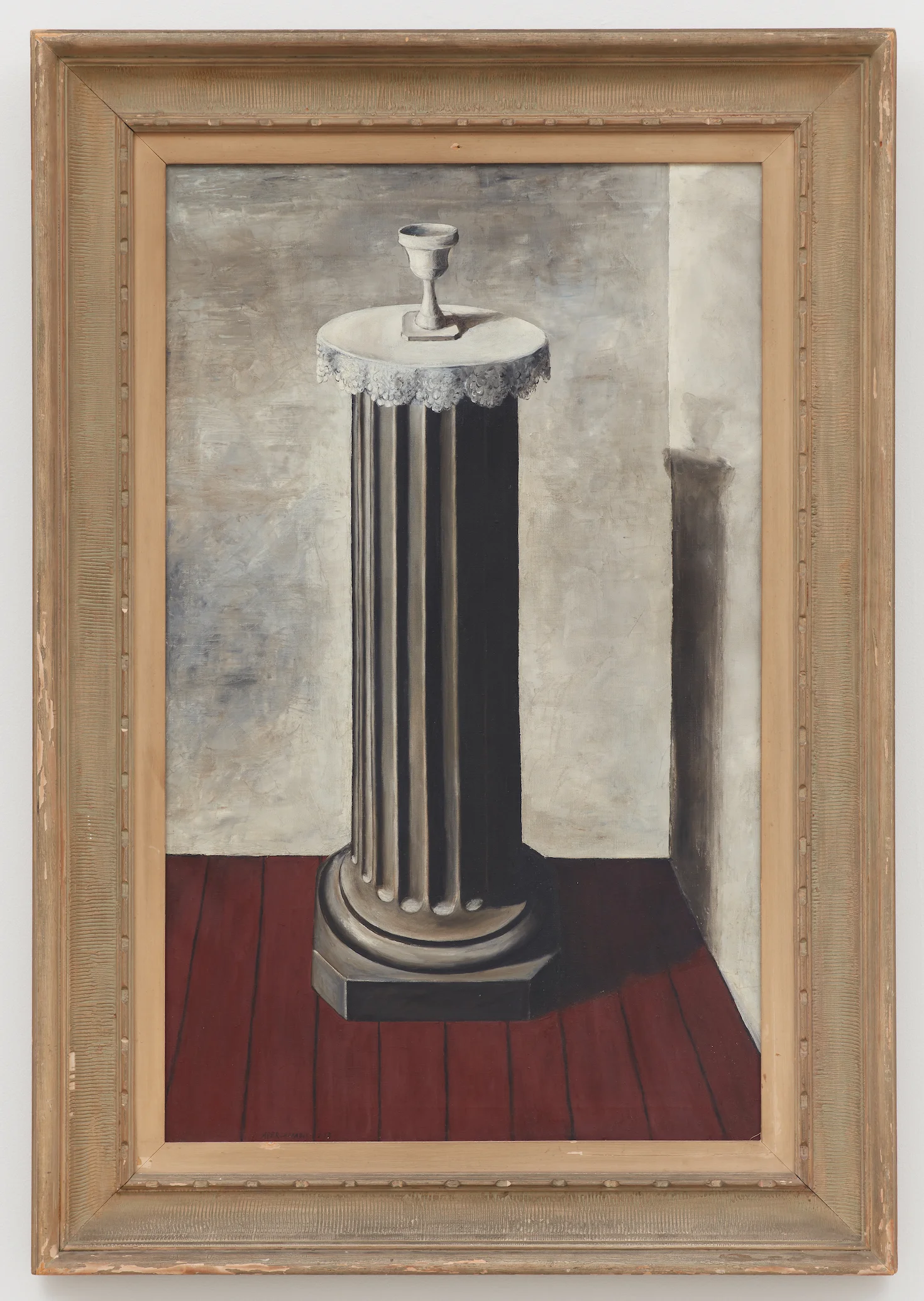 The Pedestal, 1938, Oil on canvas, 36 1/4 × 22 1/4 inches (unframed); 45 × 31 1/4 inches (framed). Illinois State Museum, Illinois Legacy Collection, Gift of the Gertrude Abercrombie Trust.