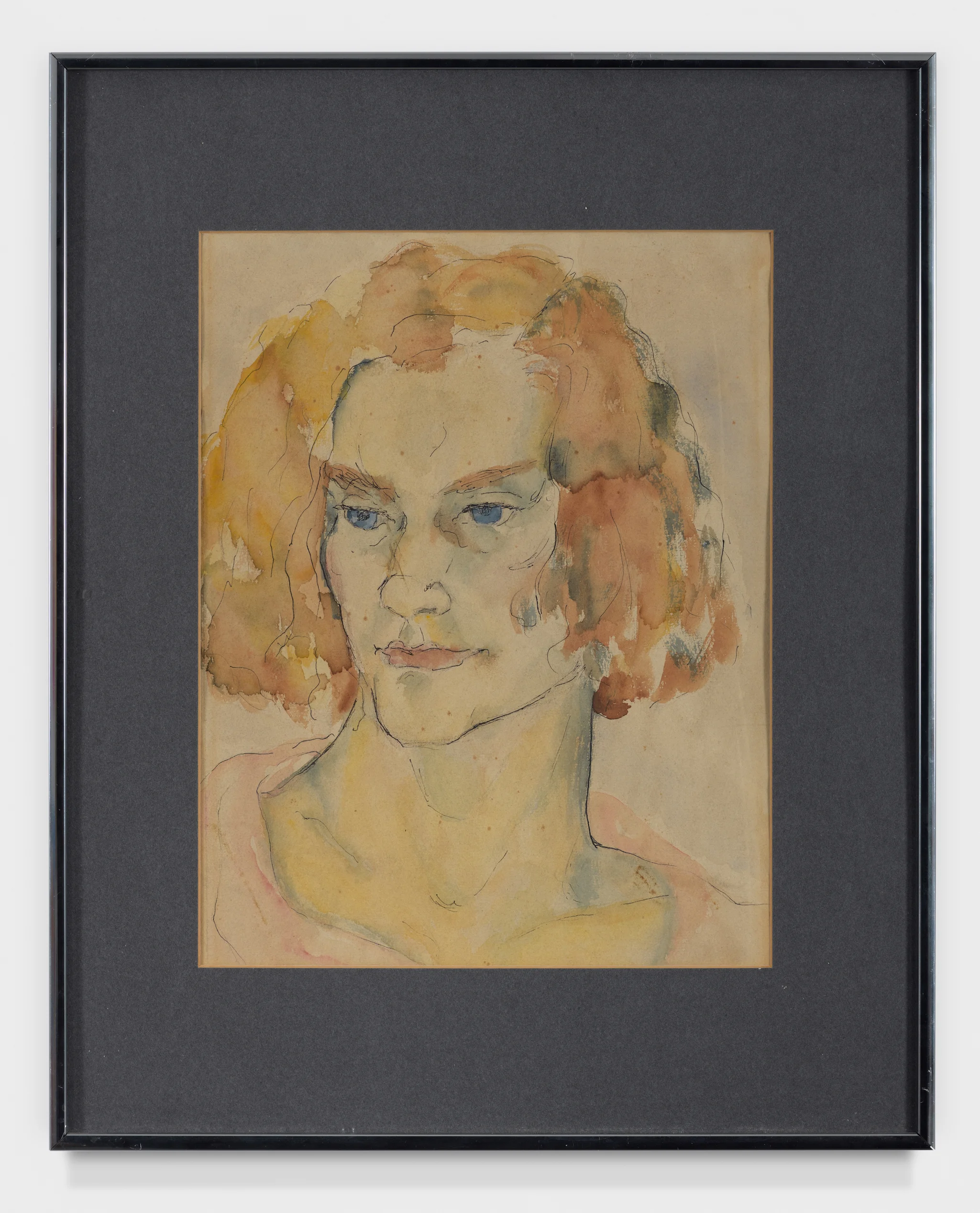Self Portrait Watercolor, c. 1940, Watercolor on paper, 14 × 11 inches (unframed); 20 1/4 × 16 1/4 inches (framed). From the collection of the late Emma N. Loeb.