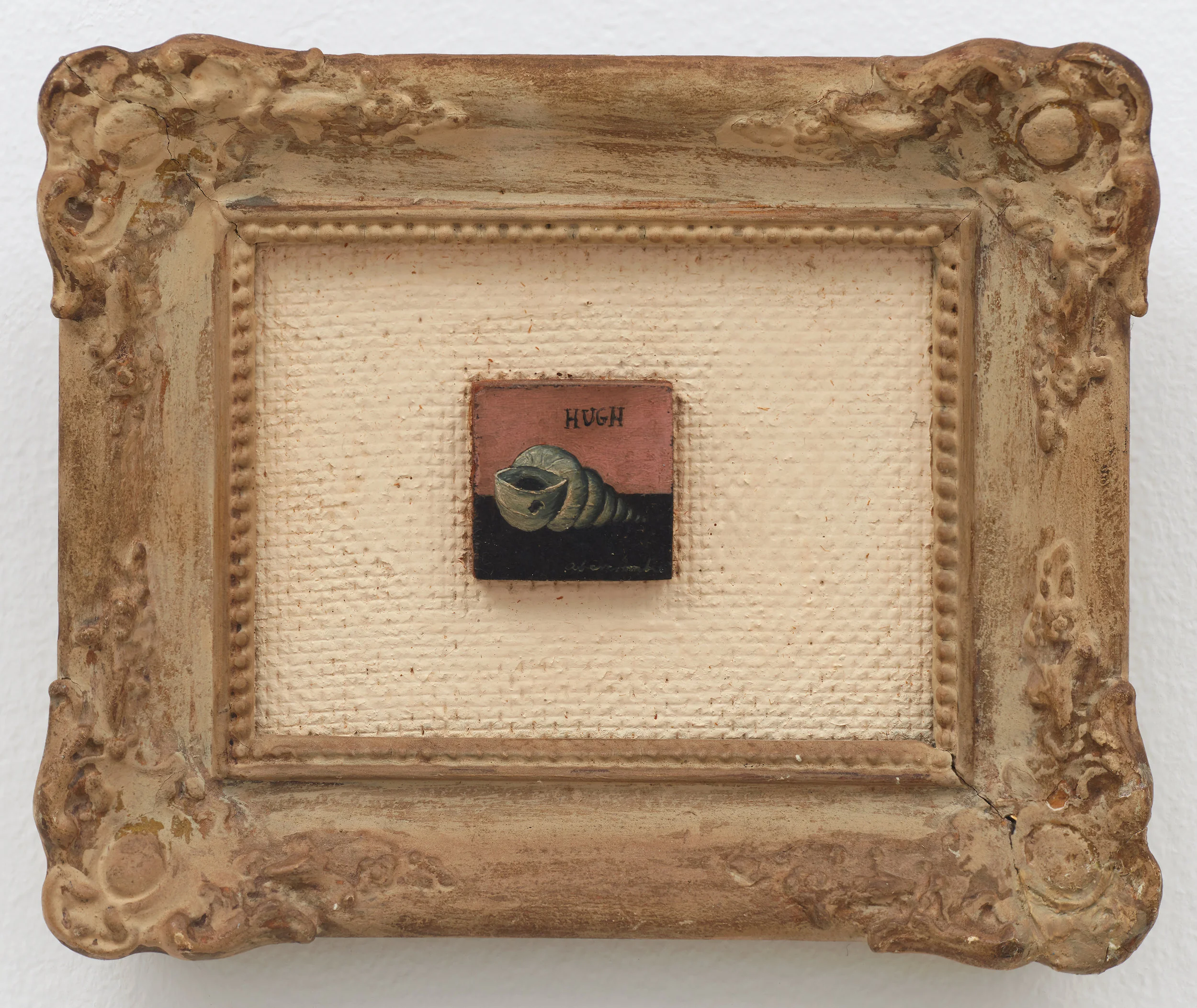 Shell Miniature, n.d., Oil on board, 1 × 1 inches (unframed); 8 × 10 inches (framed). Private collection.
