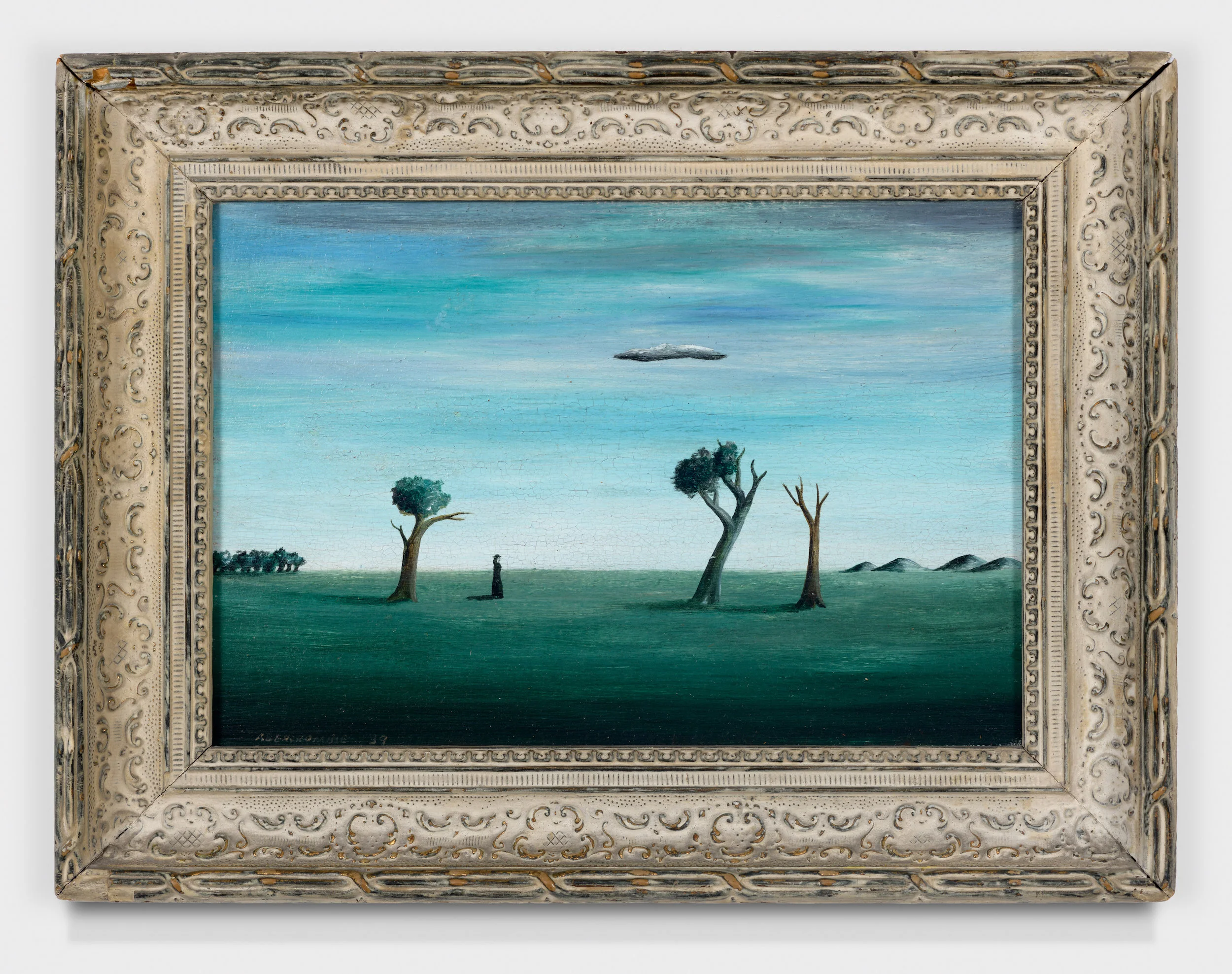 Figure in a Landscape , 1939, Oil on masonite, 6 3/4 × 9 3/4 inches (unframed); 9 3/4 × 12 3/4 inches (framed). Private collection, New York.